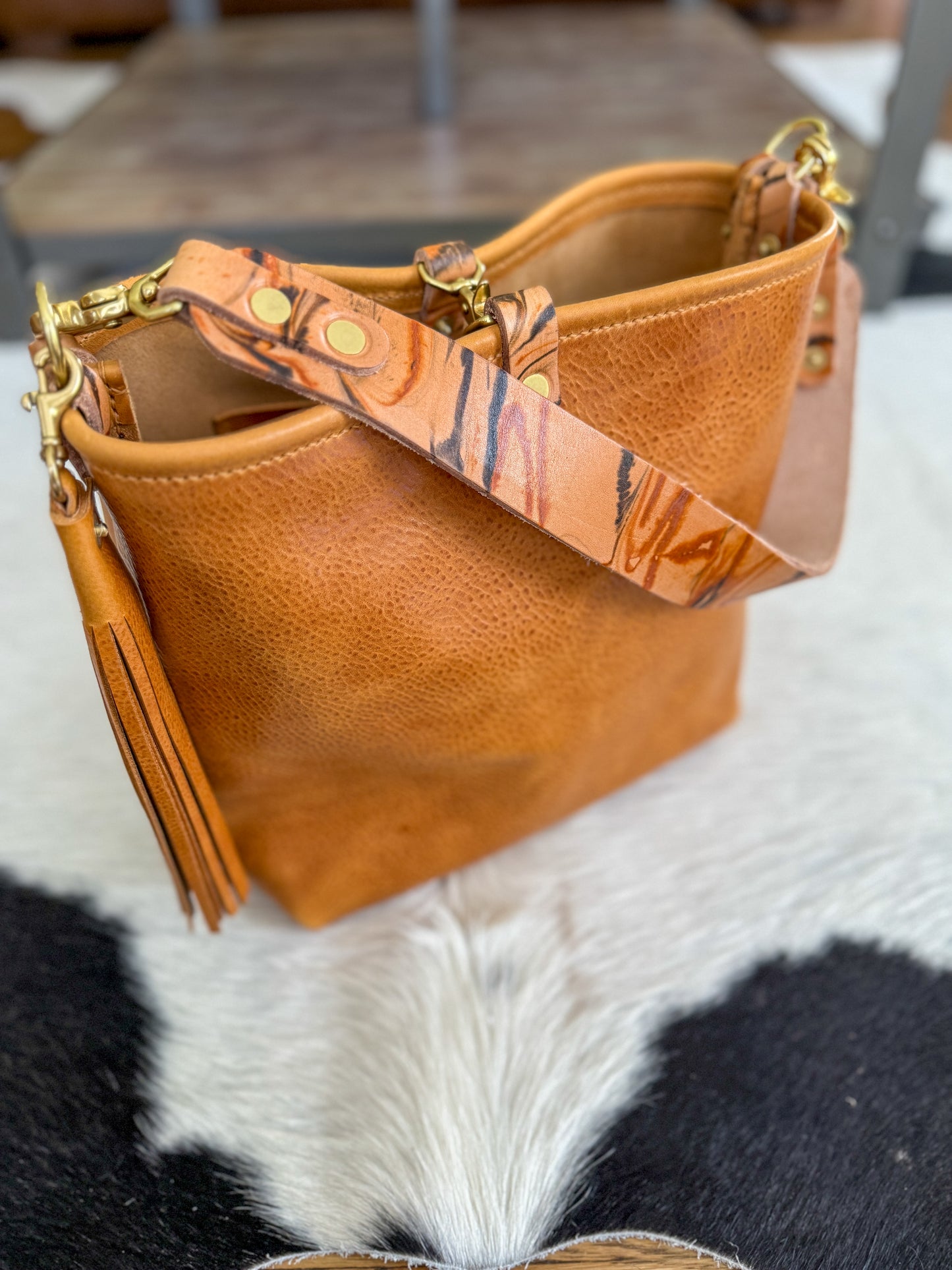 Hobo Bucket in Italian Honey Saffron Vegetable Tan w/Candy Strap