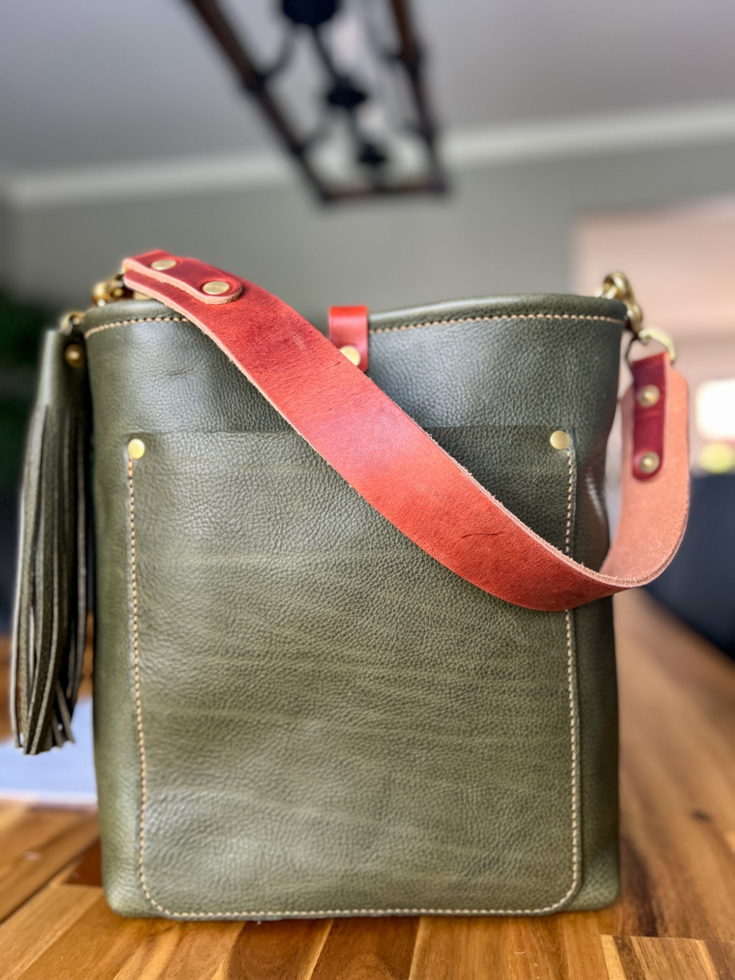 Bennett Bucket in Italian Olive Vachetta Leather