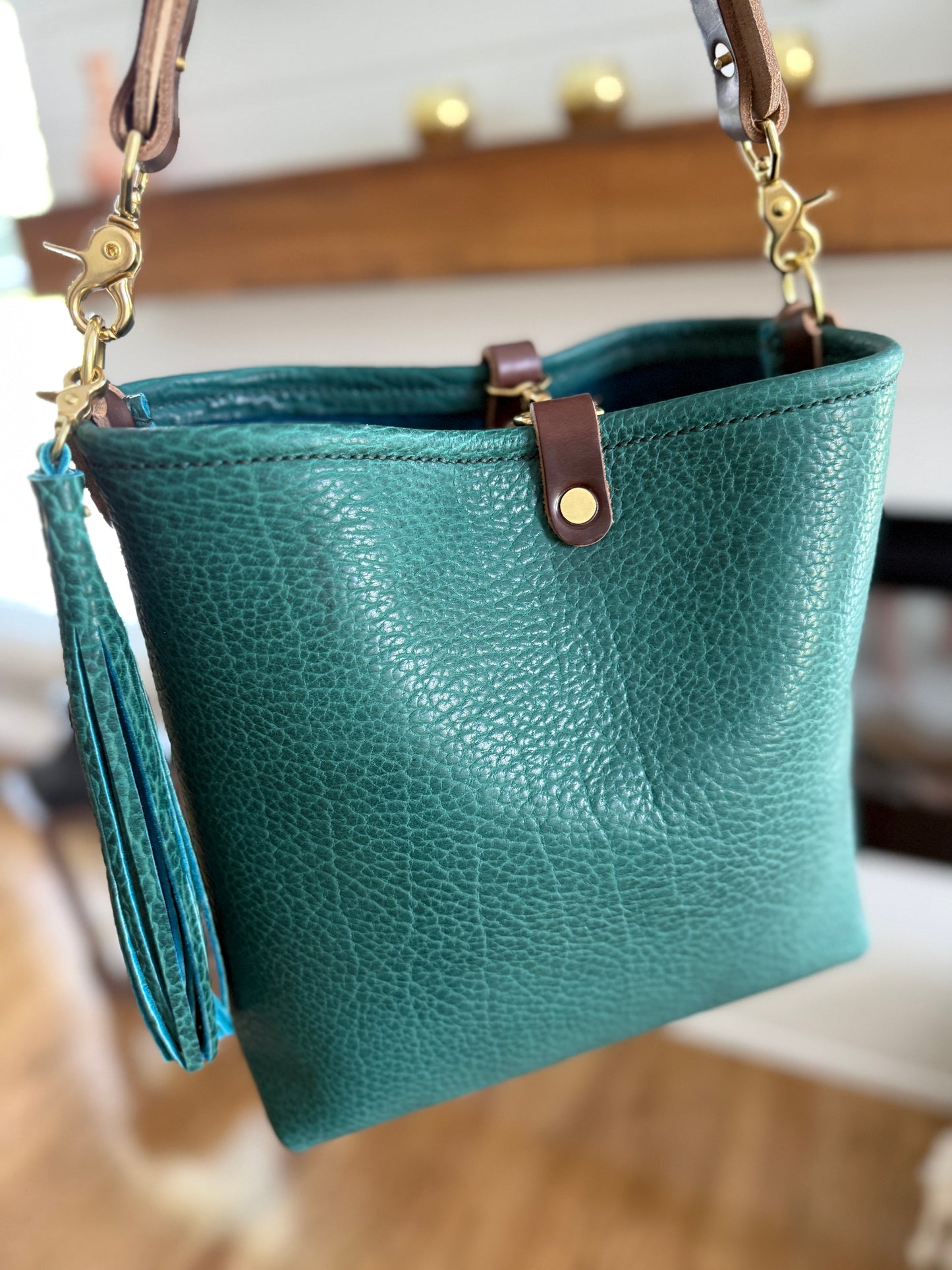 Hobo Bucket in Peacock Full Grain Bison