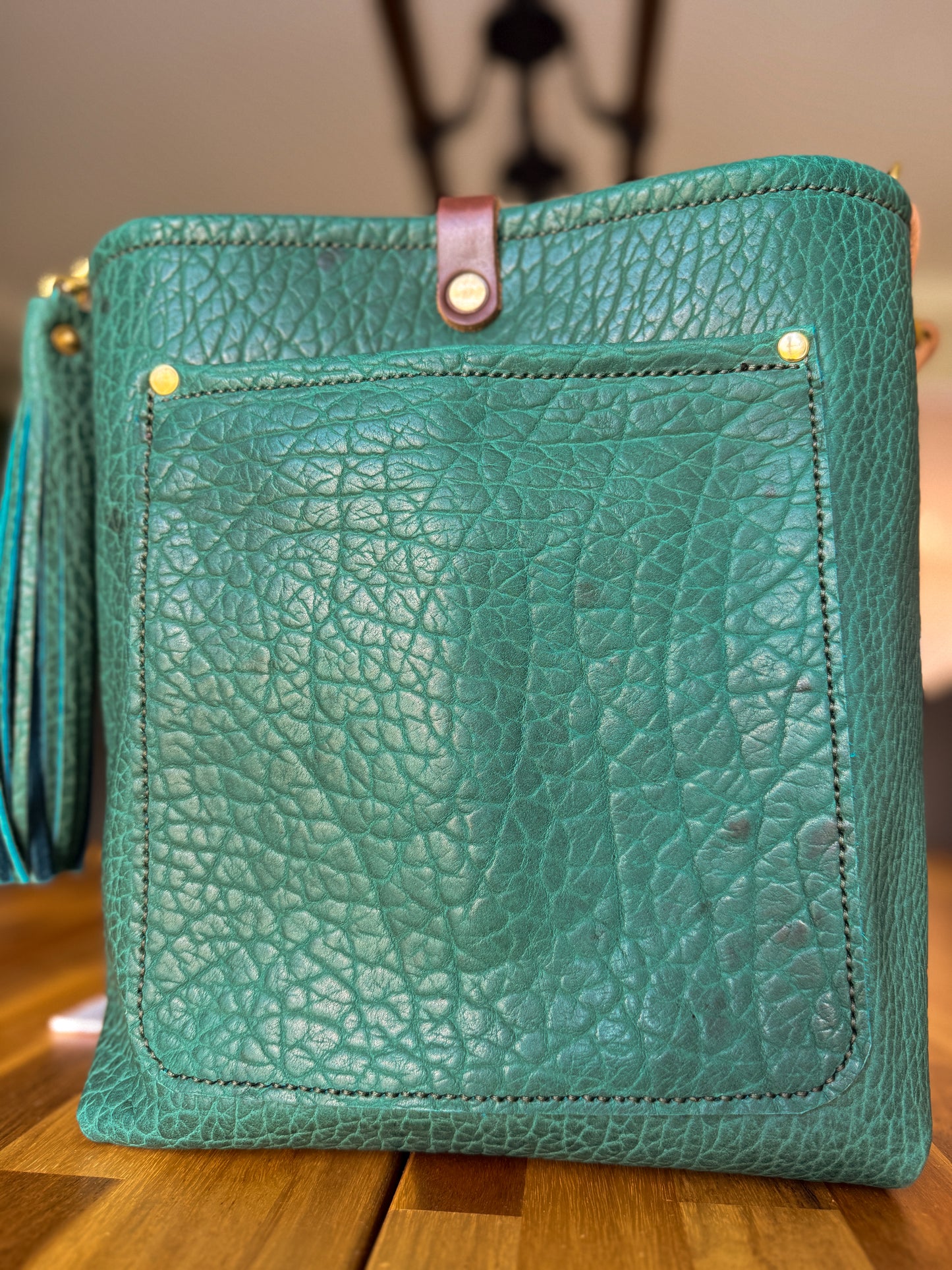 Bennett Bucket in Peacock Full Grain Bison Leather