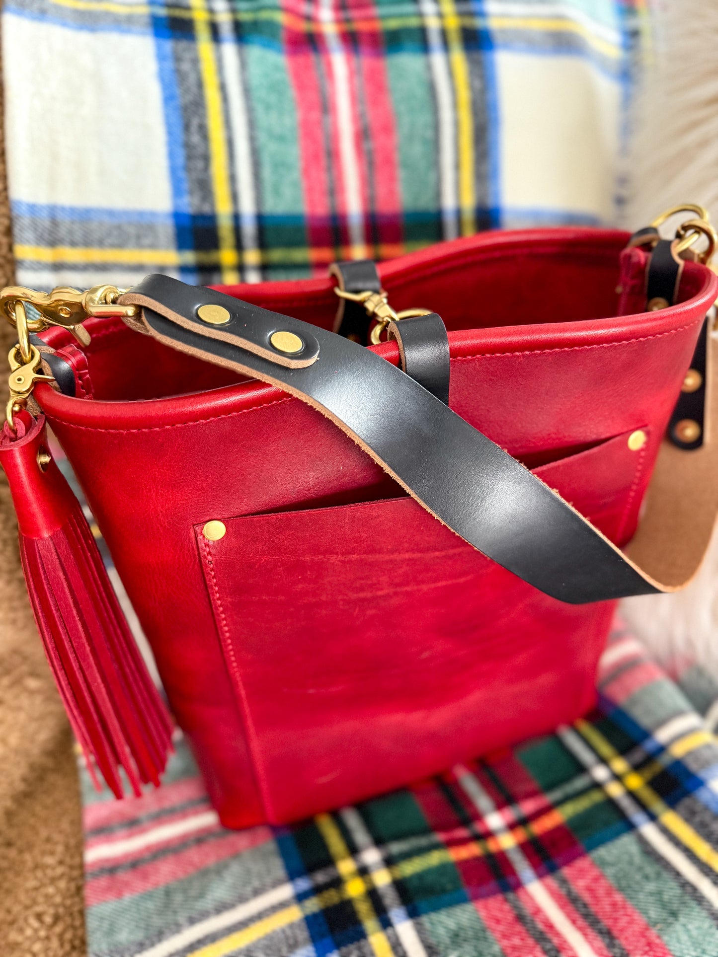 Bennett Bucket in Red Persian Horween Cypress Leather