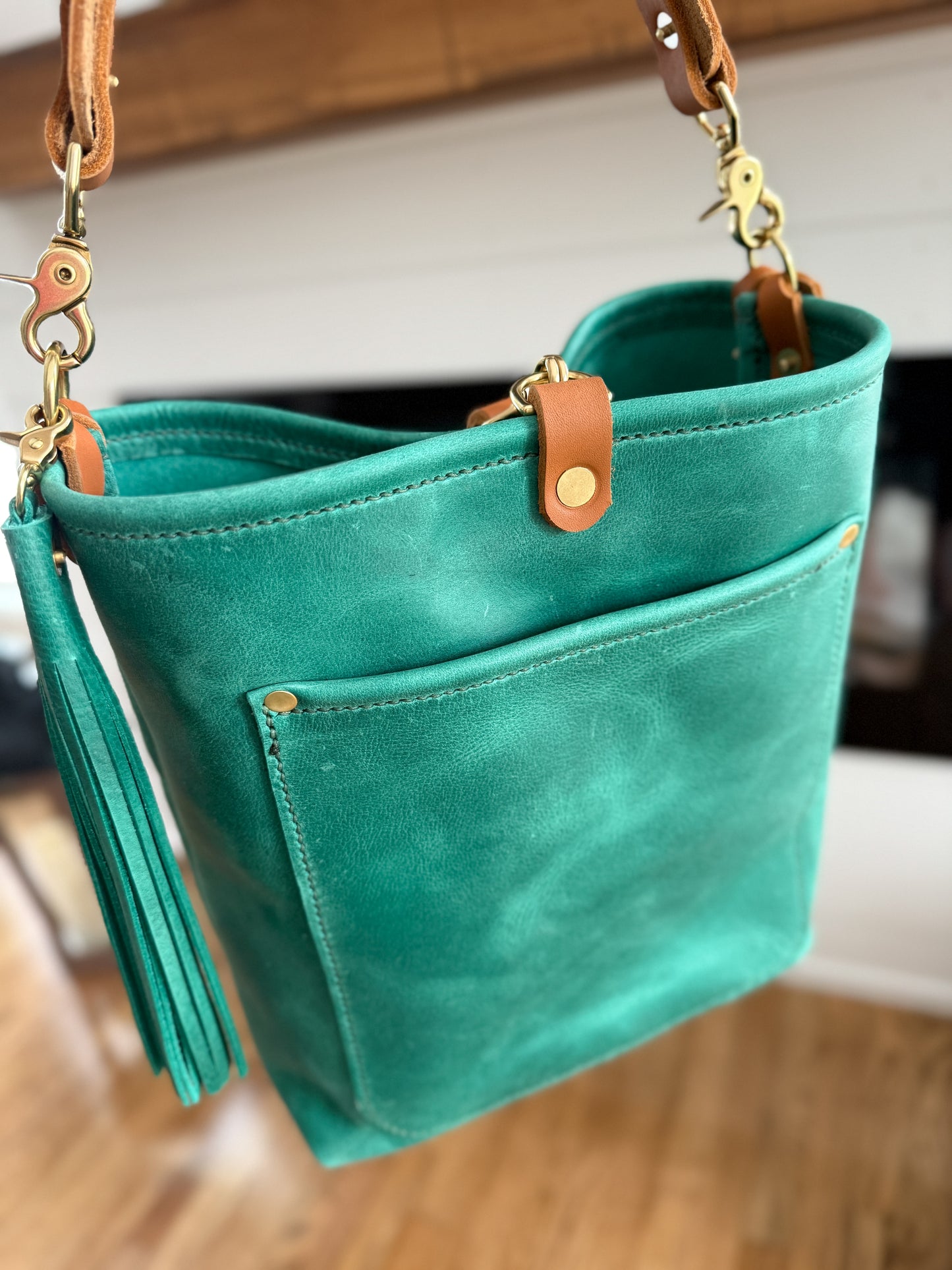 Bennett Bucket in Teal Full Grain Leather