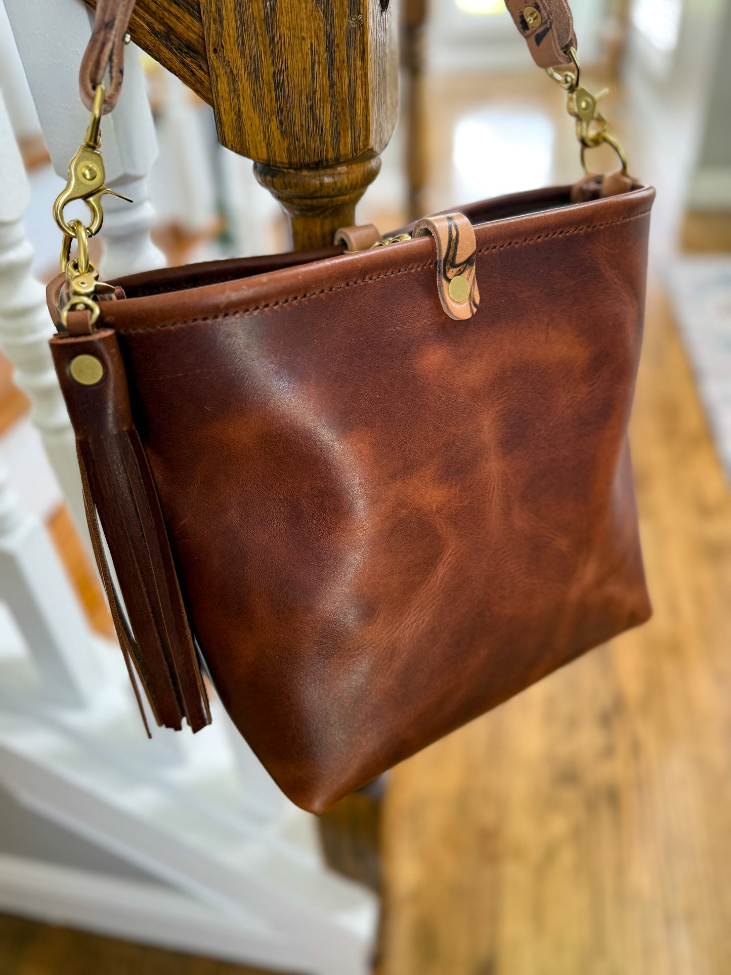Hobo Bucket in Horween Brown Nut Dublin w/Candy Strap