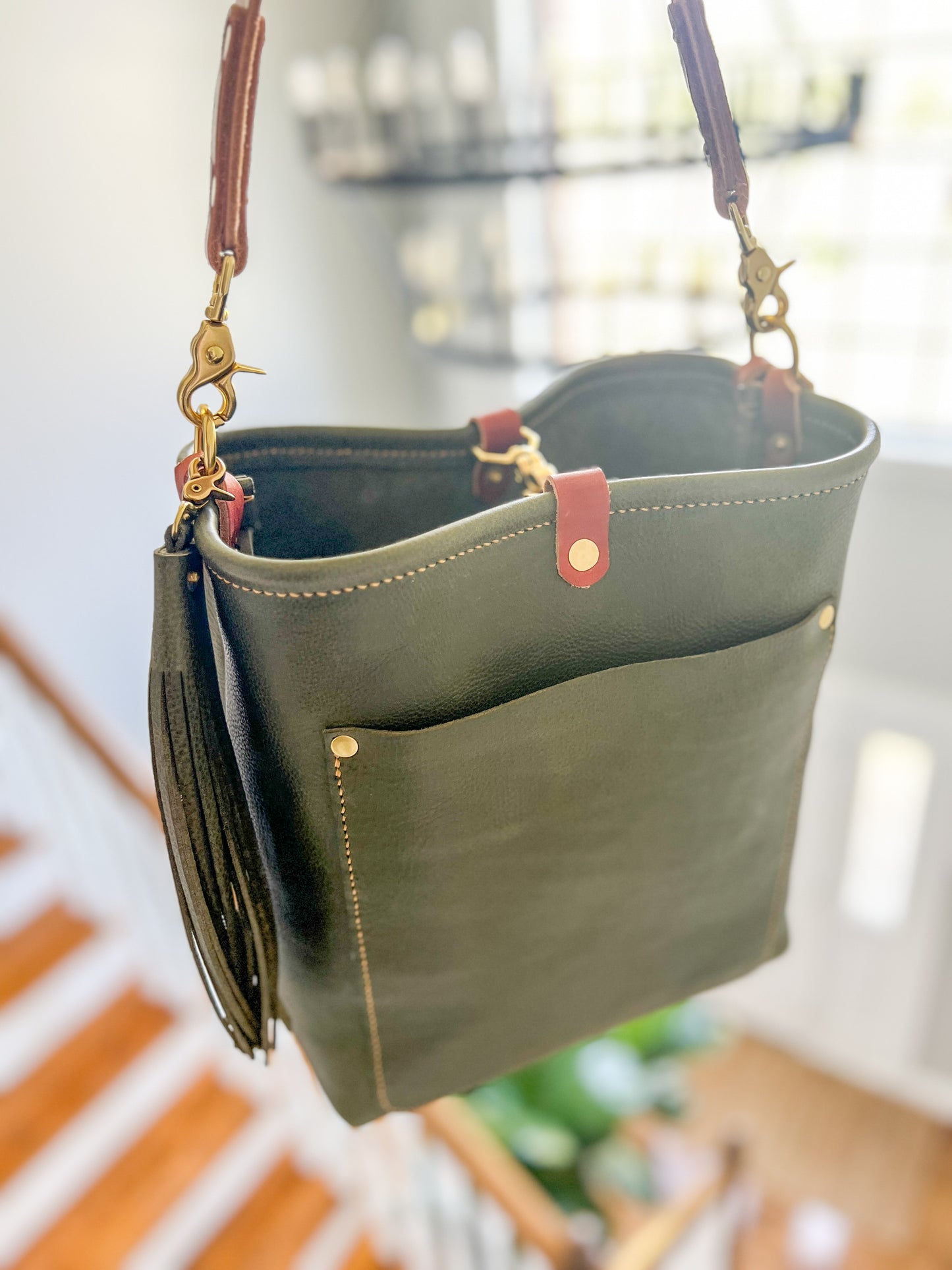 Bennett Bucket in Italian Olive Vachetta Leather