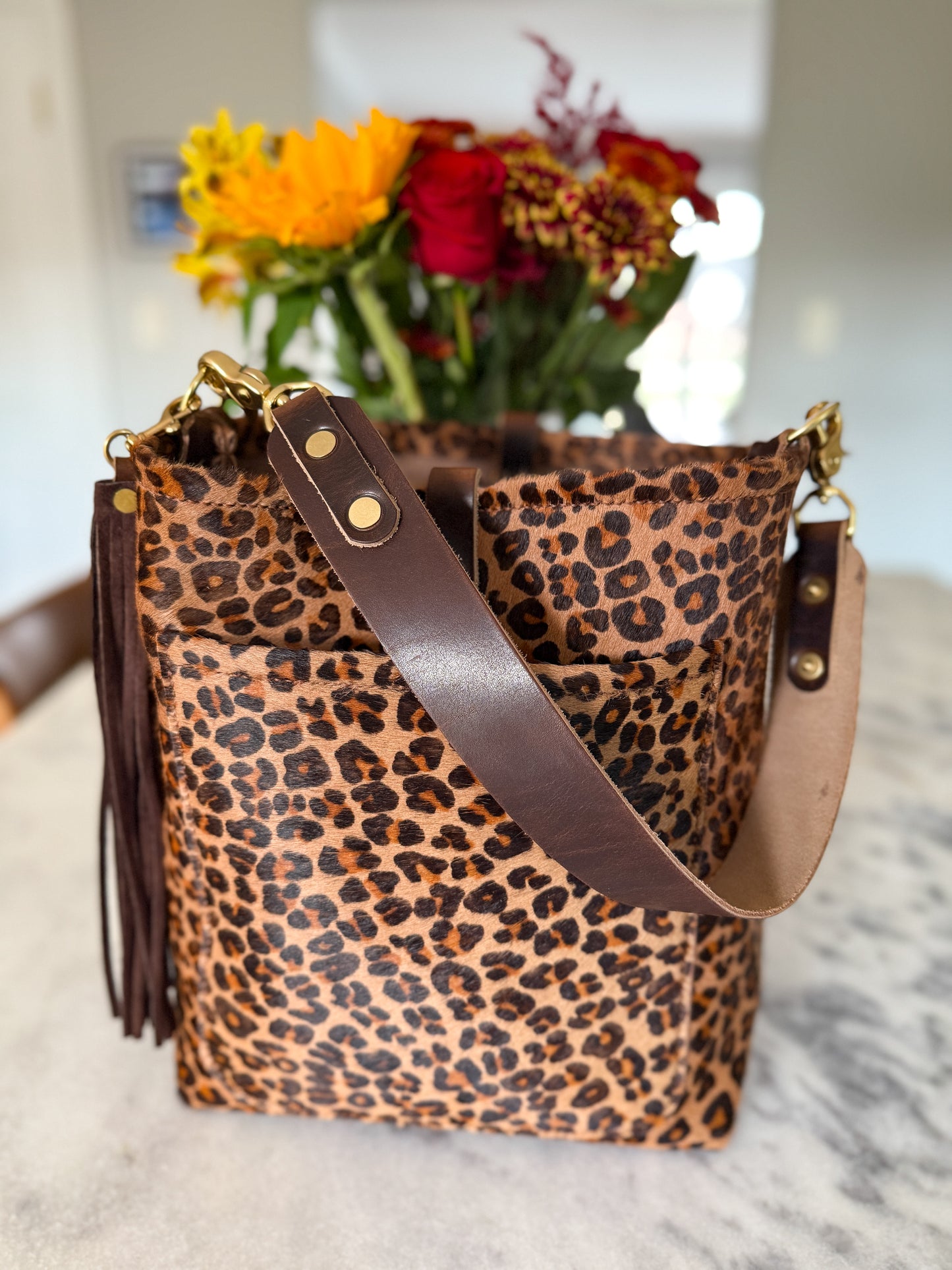 Bennett Bucket in Hair on Hide Cowhide