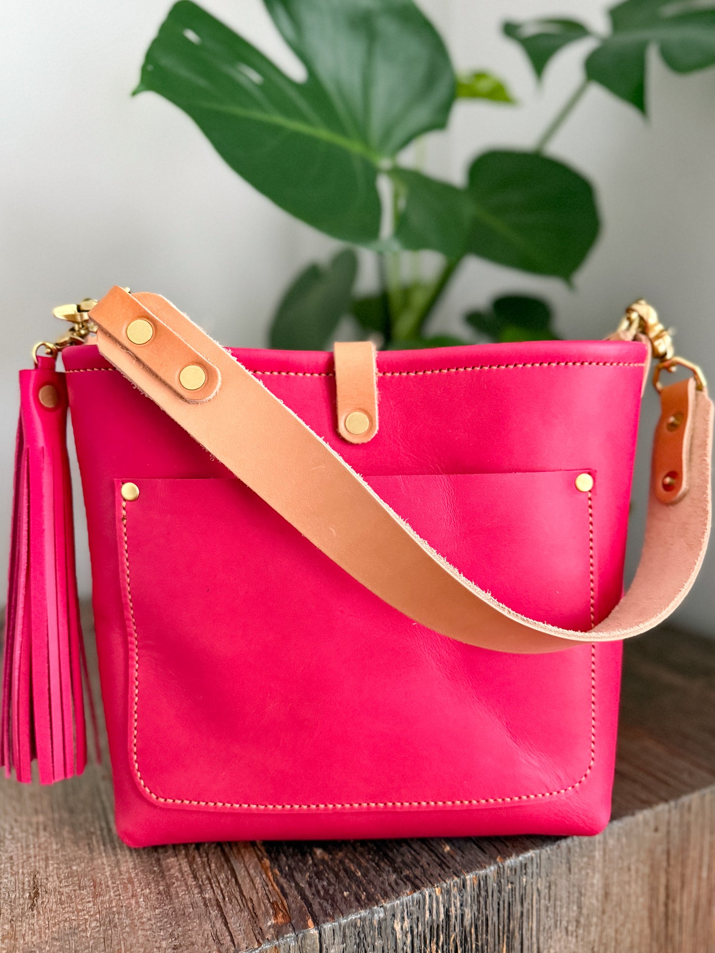 Bennett “shorty” Bucket in Fuscia Vachetta (non-milled)