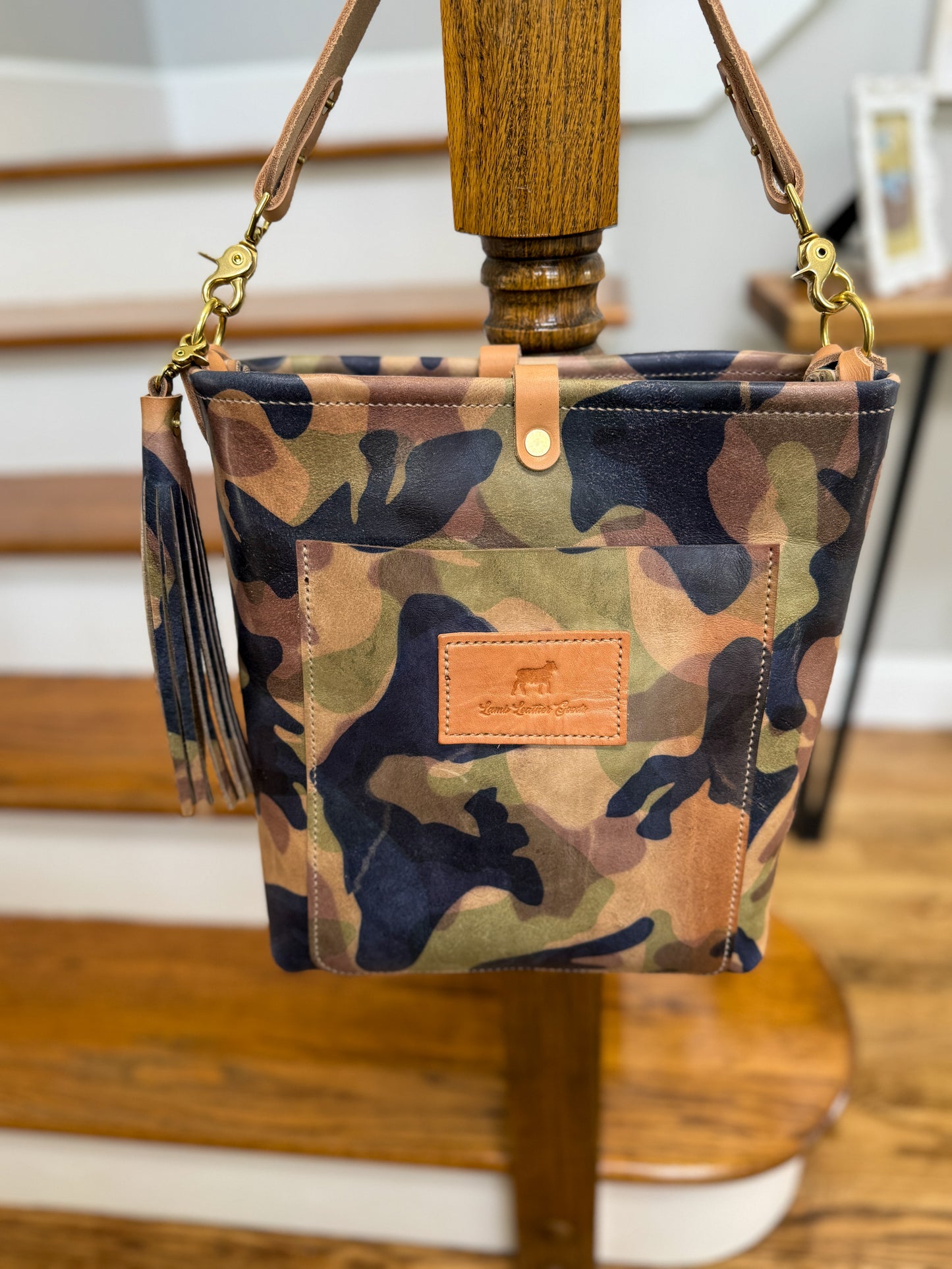Bennett Bucket in Full Grain Camo Vegetable Tanned Leather