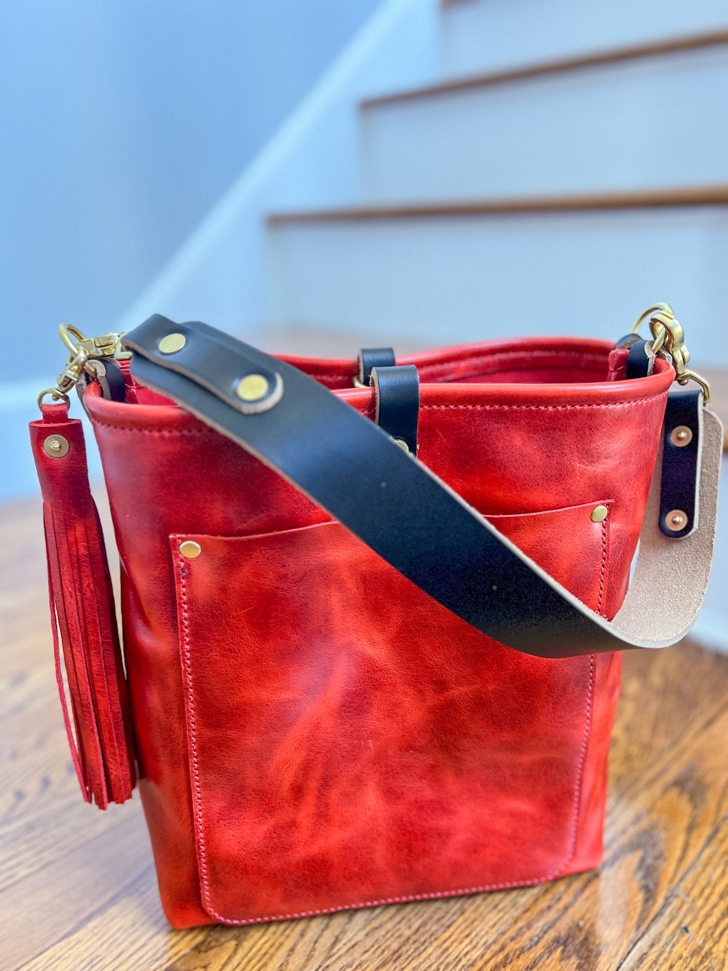 Bennett Bucket in Chili Pepper Full Grain Leather