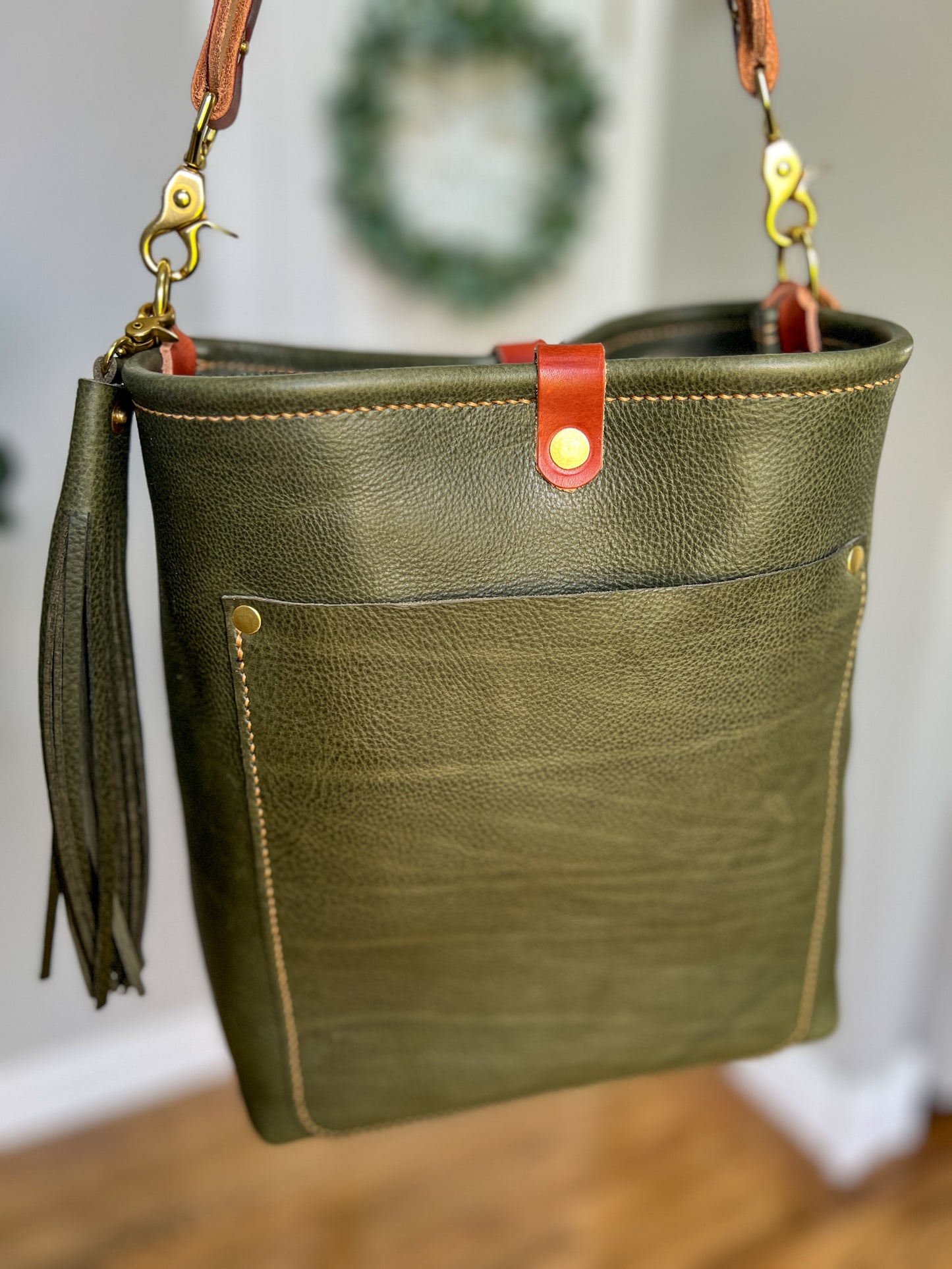 Bennett Bucket in Italian Olive Vachetta Leather