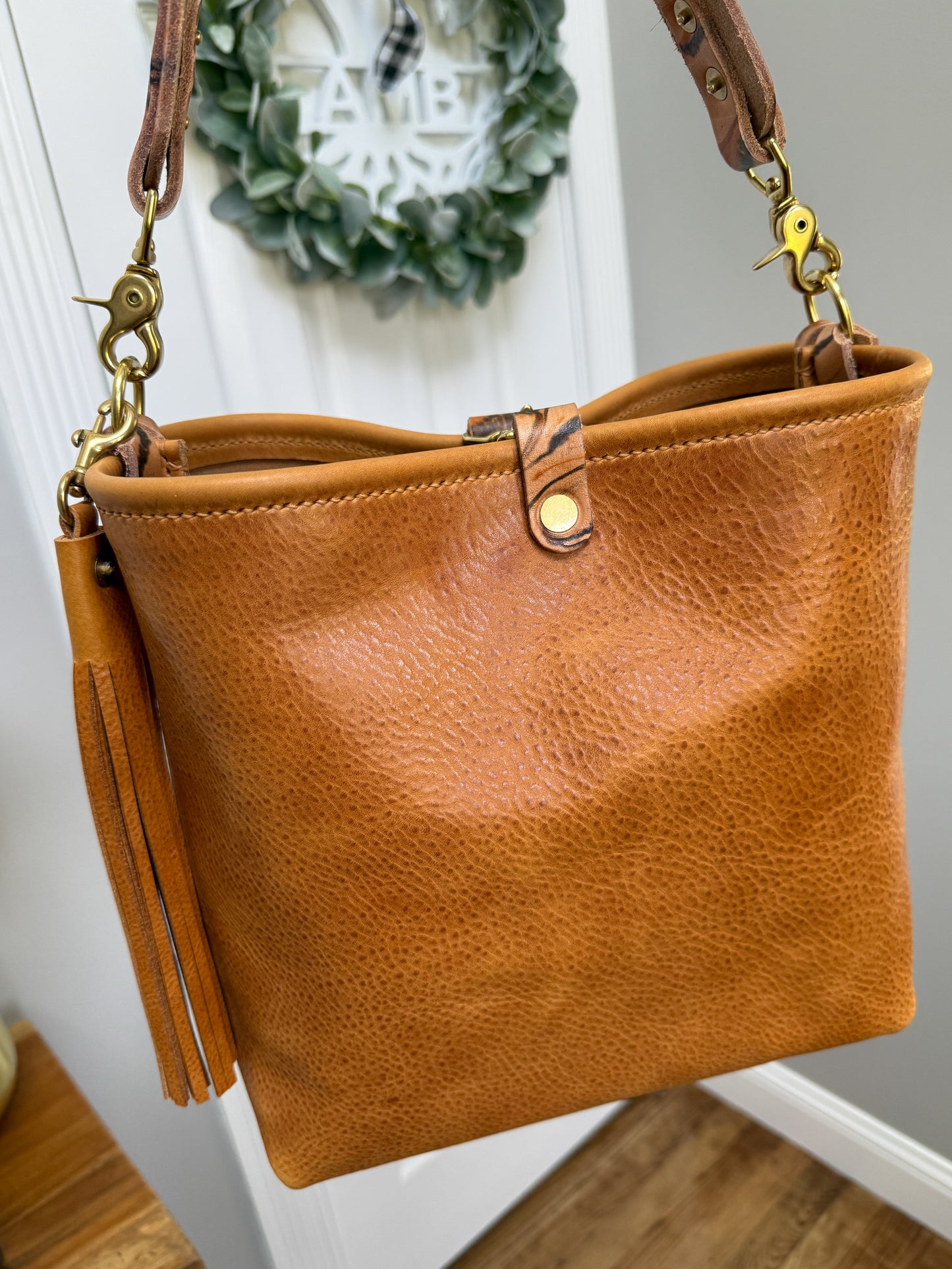 Hobo Bucket in Italian Honey Saffron Vegetable Tan w/Candy Strap
