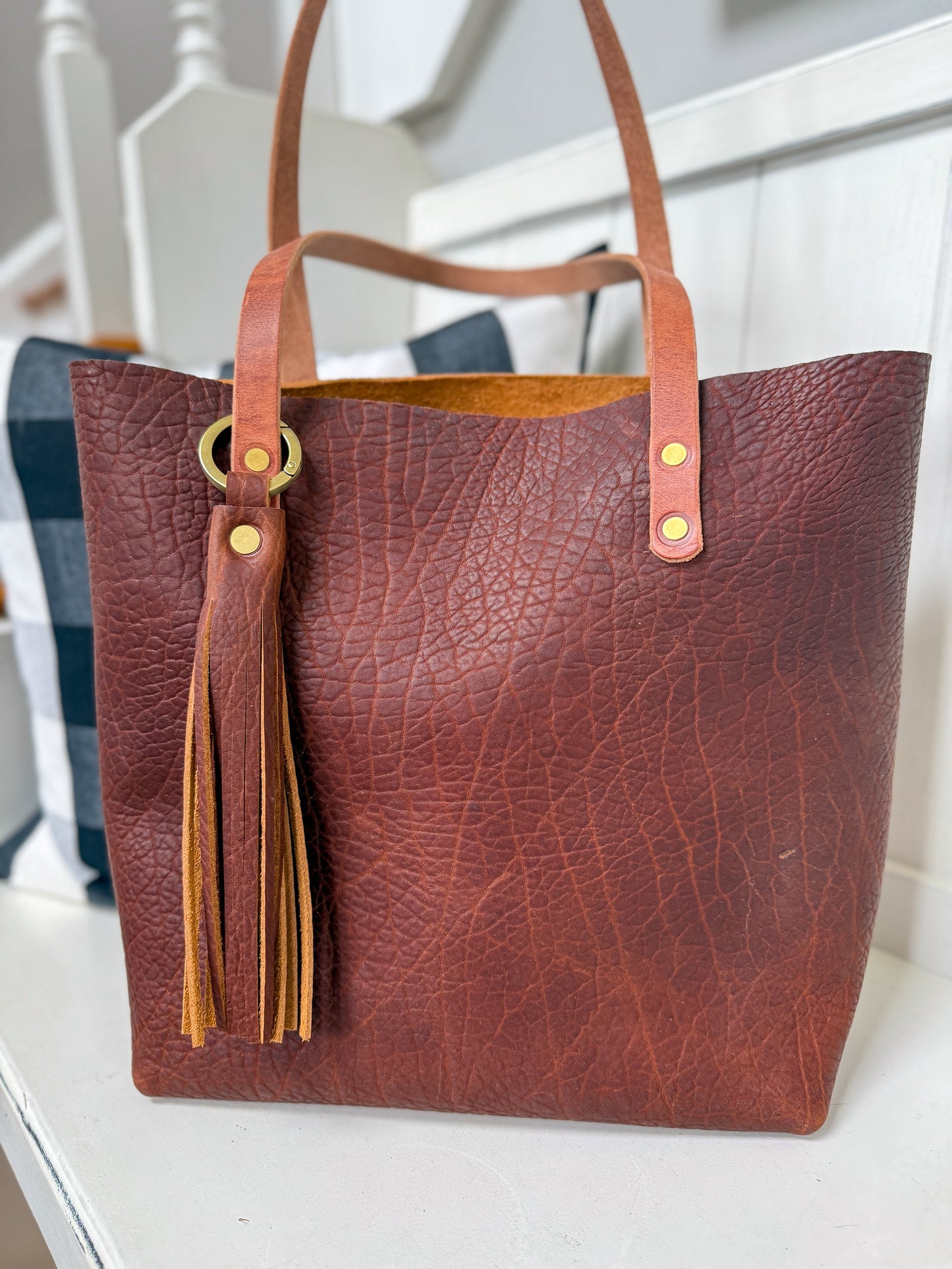 Classic Tote in Cherry Mahogany Full Grain Bison