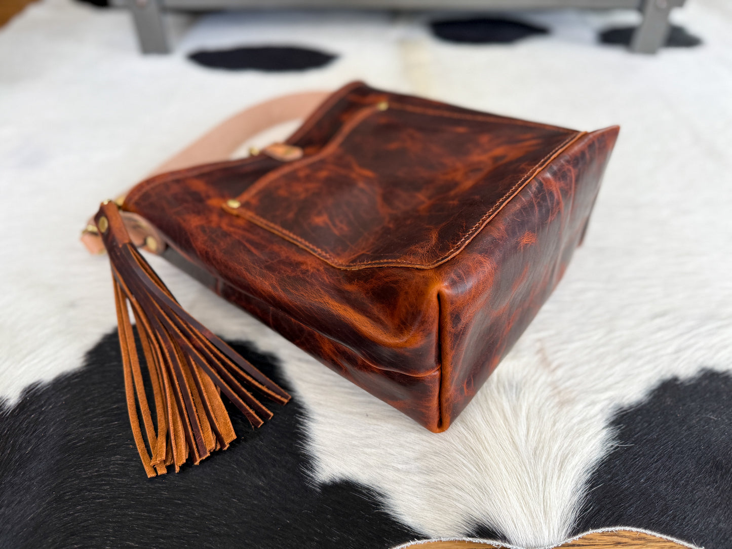 Bennett Bucket in Coffee Full Grain Bison Leather w/Dyed Strap
