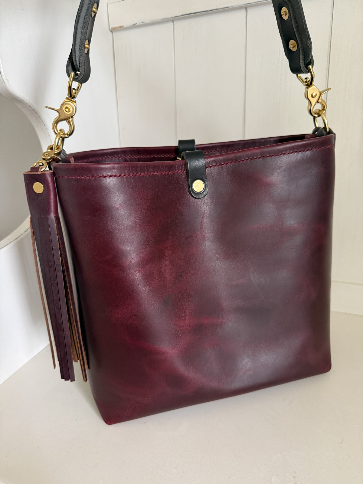 Hobo Bucket in Plum Noir Horween Horse Leather