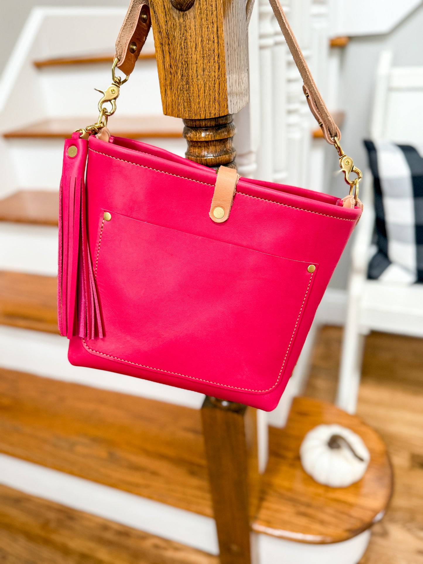 Bennett “shorty” Bucket in Fuscia Vachetta (non-milled)