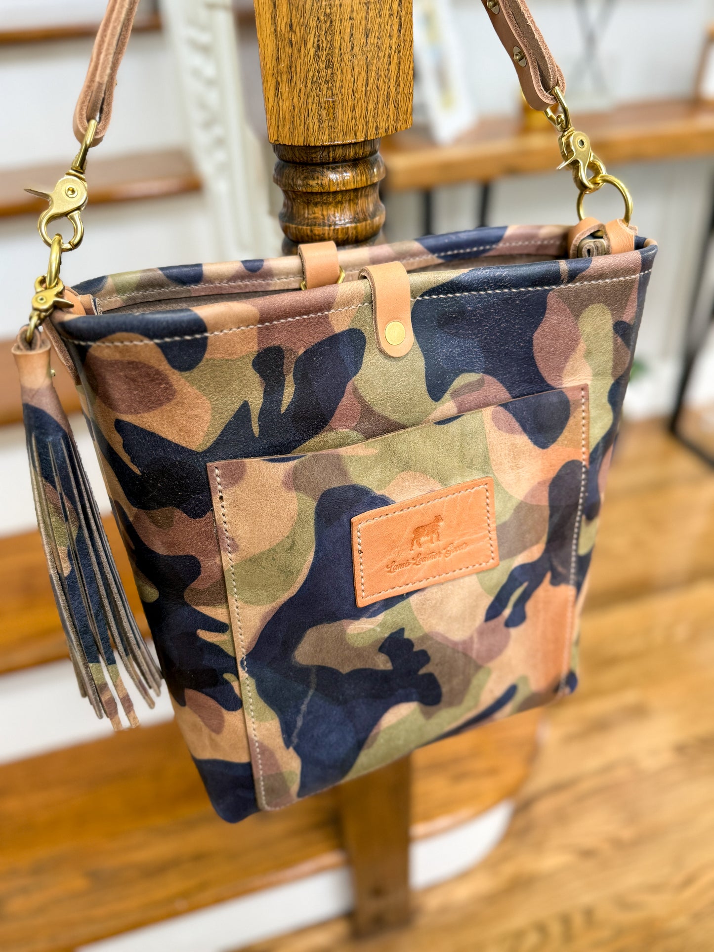 Bennett Bucket in Full Grain Camo Vegetable Tanned Leather