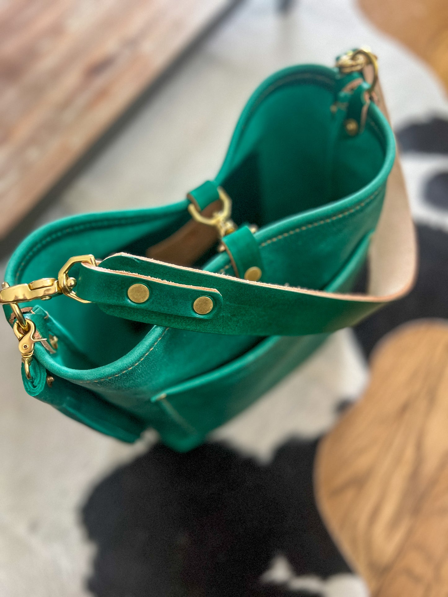 Bennett Bucket in Teal Full Grain Leather