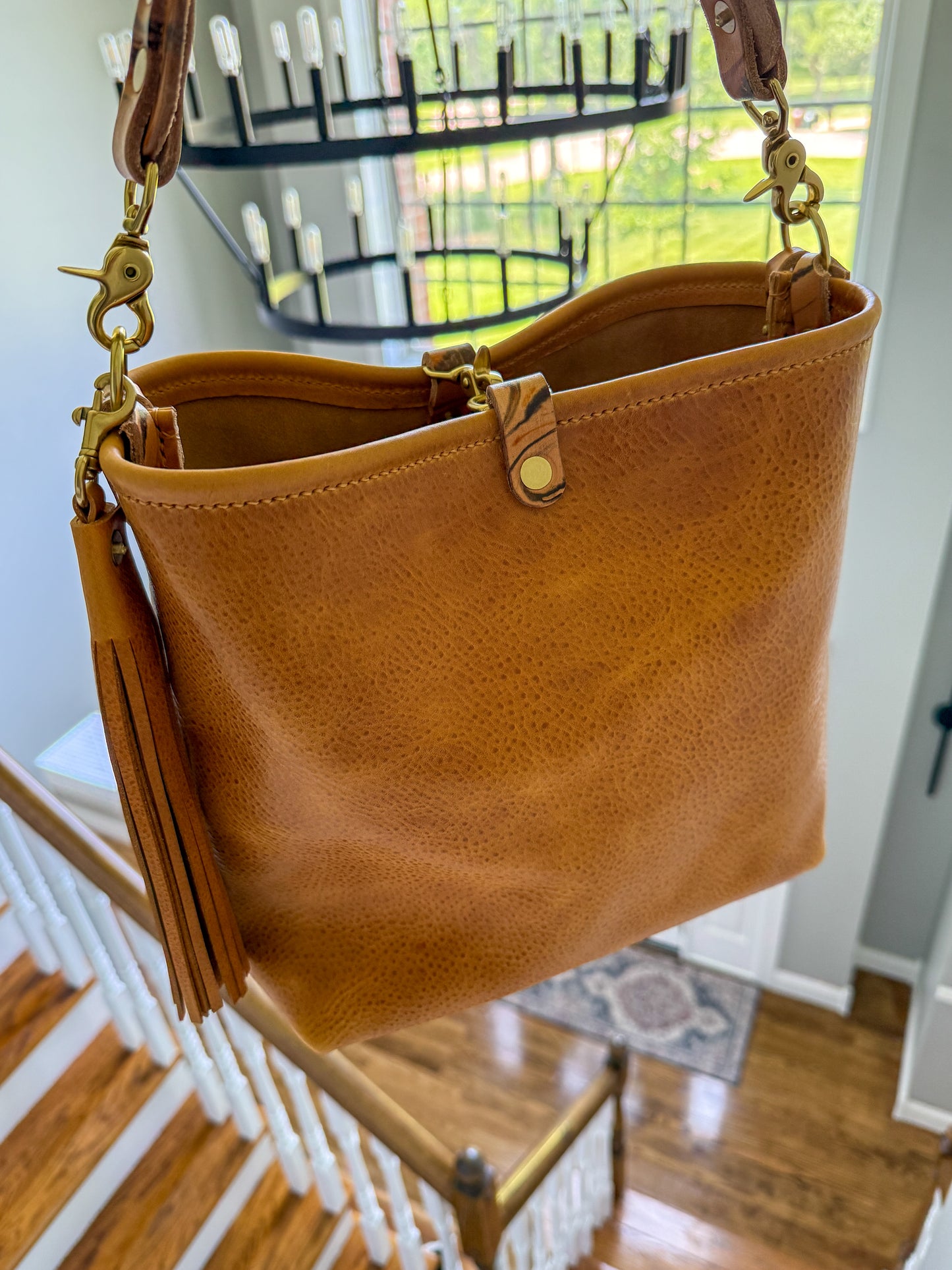 Hobo Bucket in Italian Honey Saffron Vegetable Tan w/Candy Strap