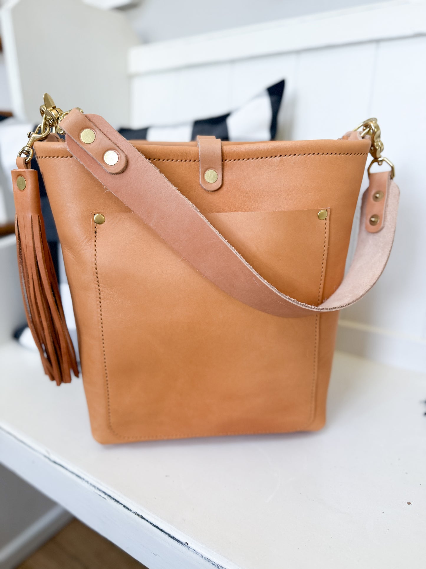 Bennett Bucket in Natural Vachetta (non-milled)