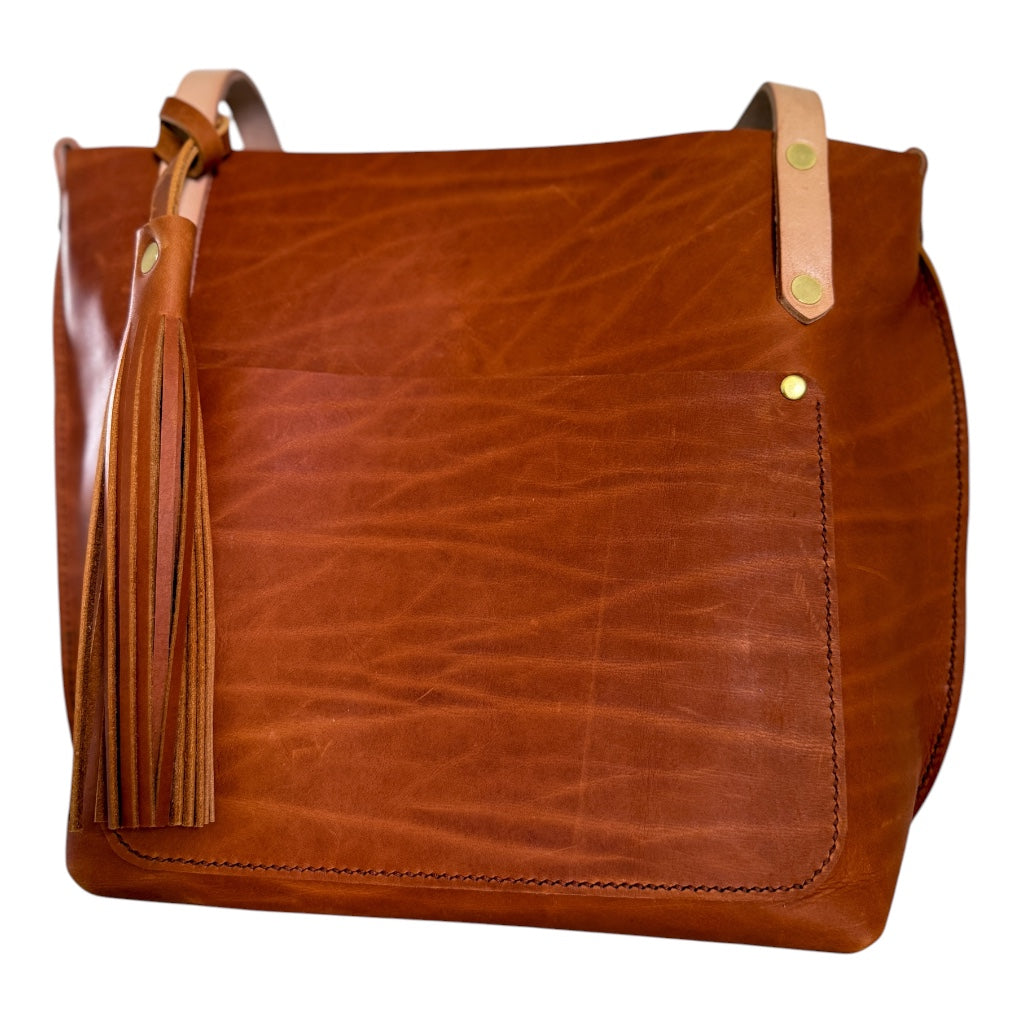 East West Tote in Tawny Full Grain Leather with foot/base