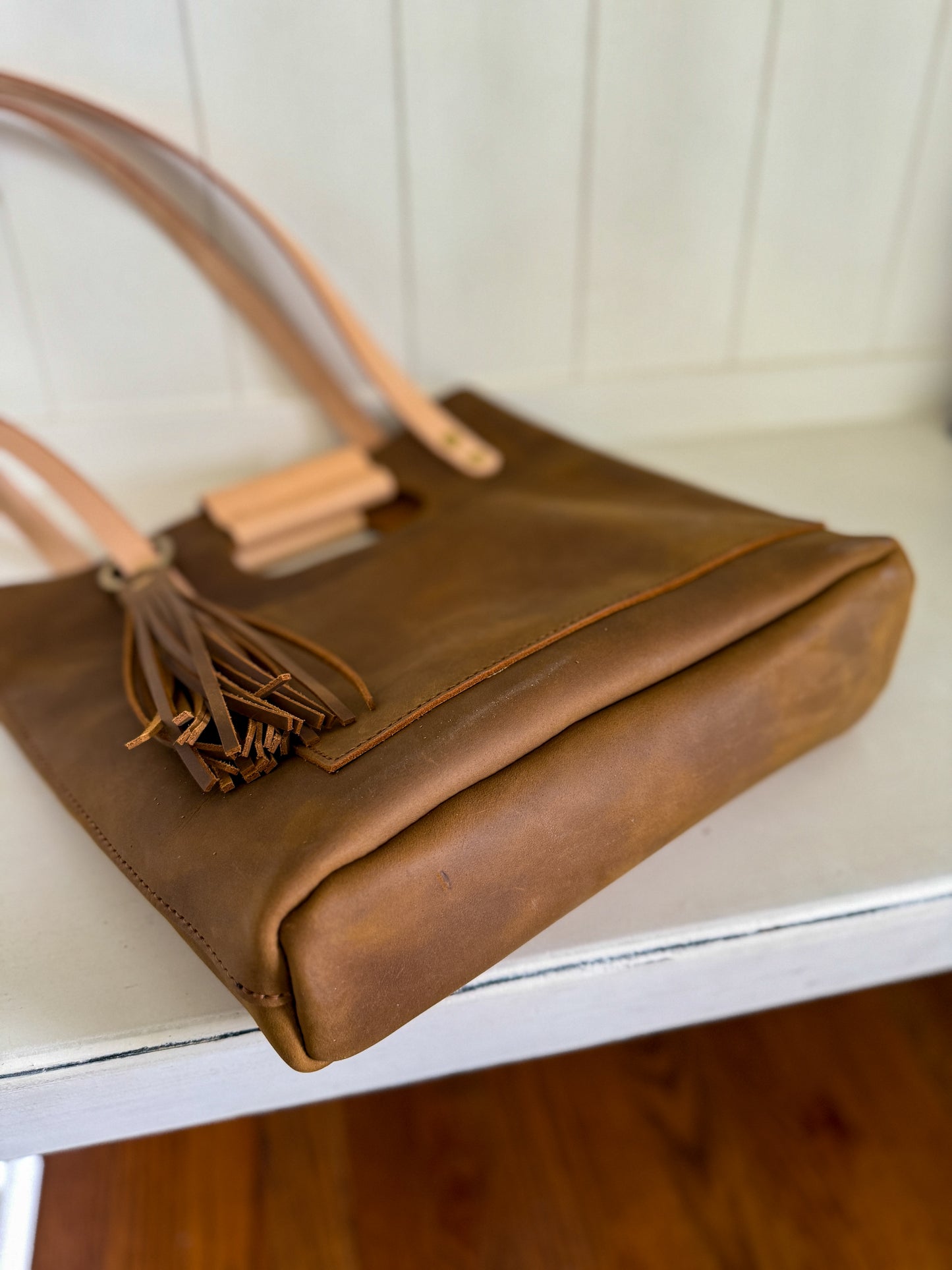 Utility Tote in Tobacco and Vachetta Leather