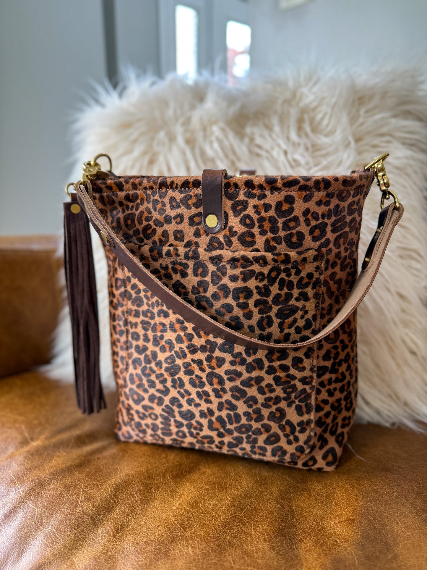 Bennett Bucket in Hair on Hide Cowhide