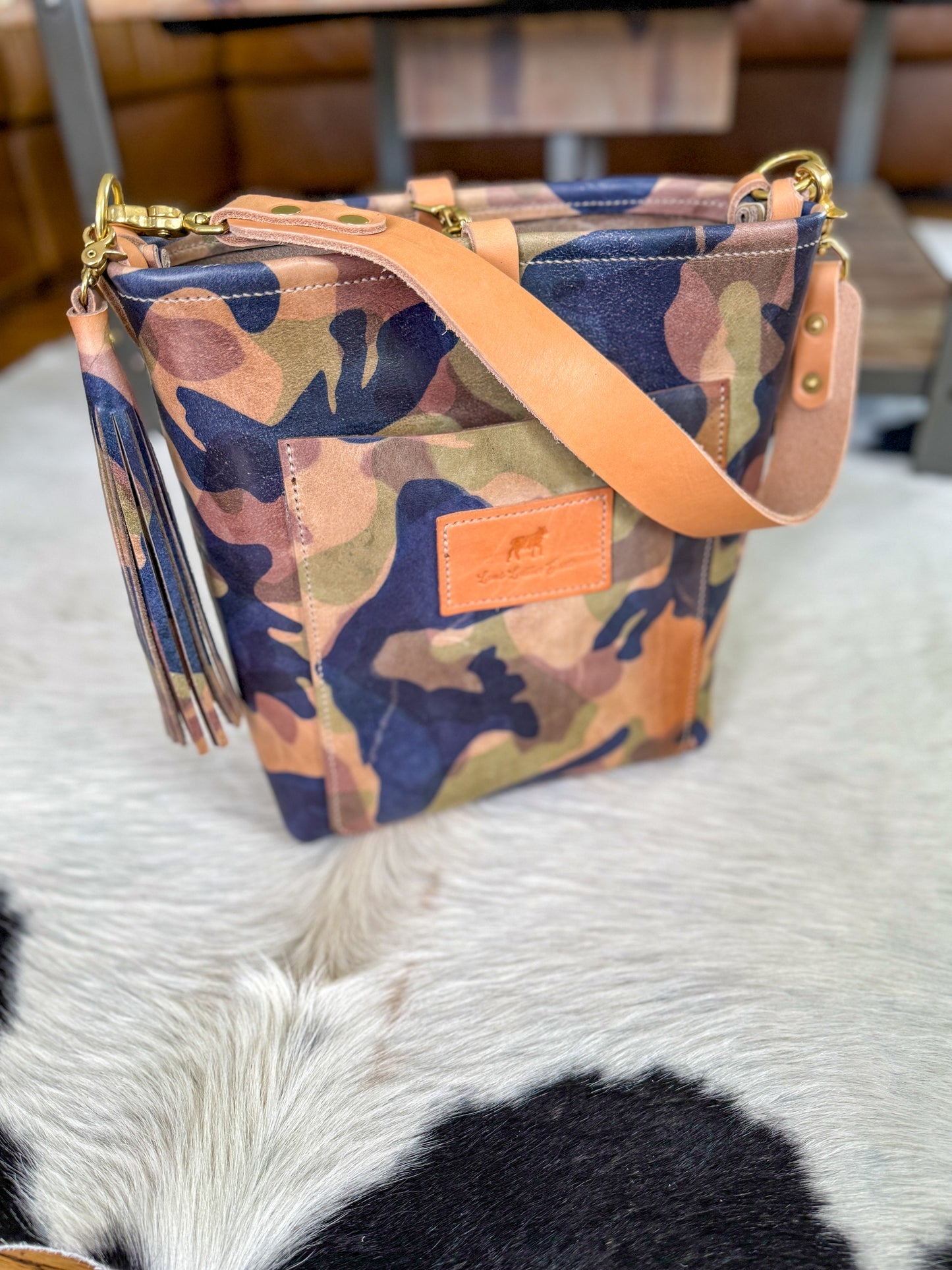 Bennett Bucket in Full Grain Camo Vegetable Tanned Leather