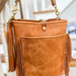 Western Bennett Bucket in Horween Natural Derby w/fringe and Candy Strap
