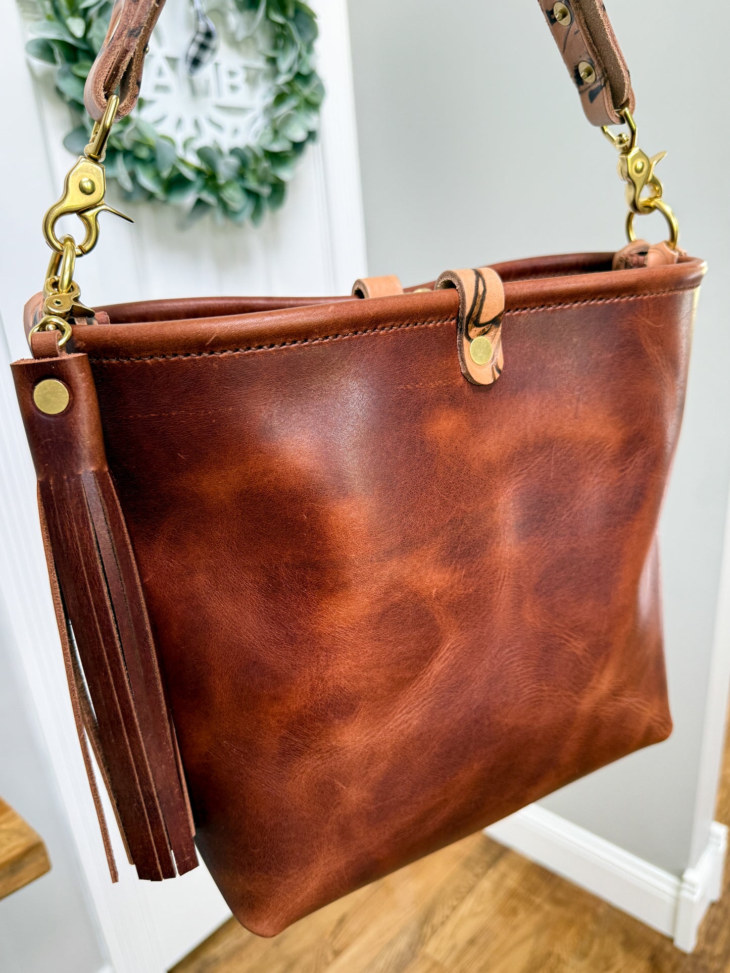 Hobo Bucket in Horween Brown Nut Dublin w/Candy Strap