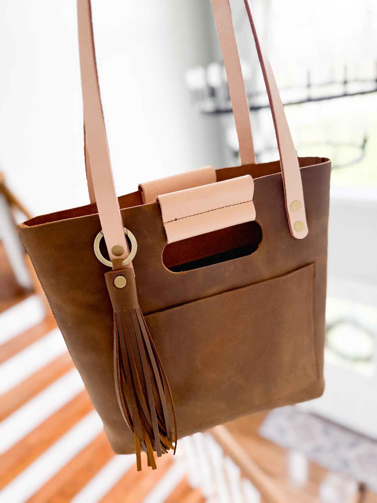 Utility Tote in Tobacco and Vachetta Leather