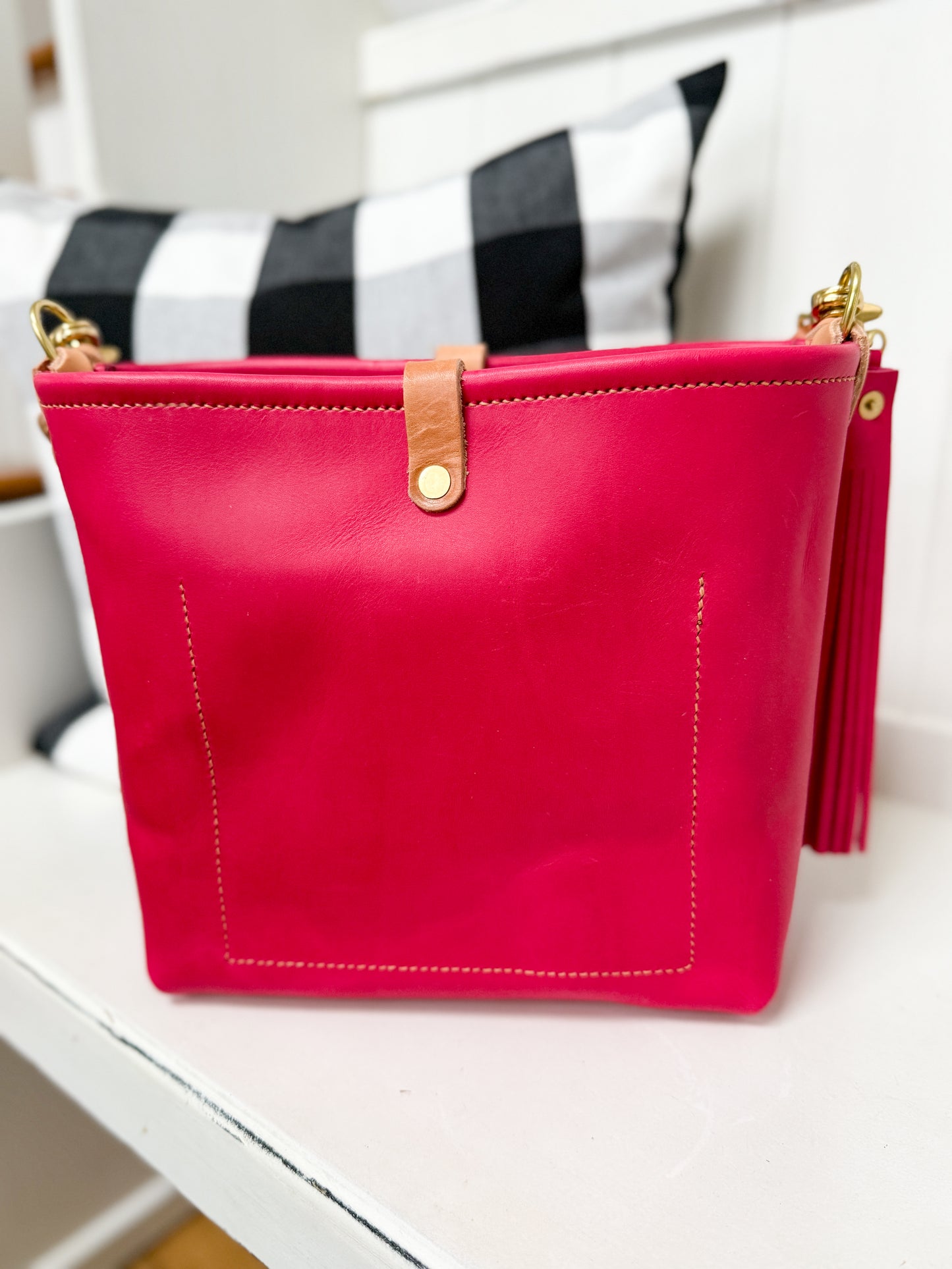 Bennett “shorty” Bucket in Fuscia Vachetta (non-milled)