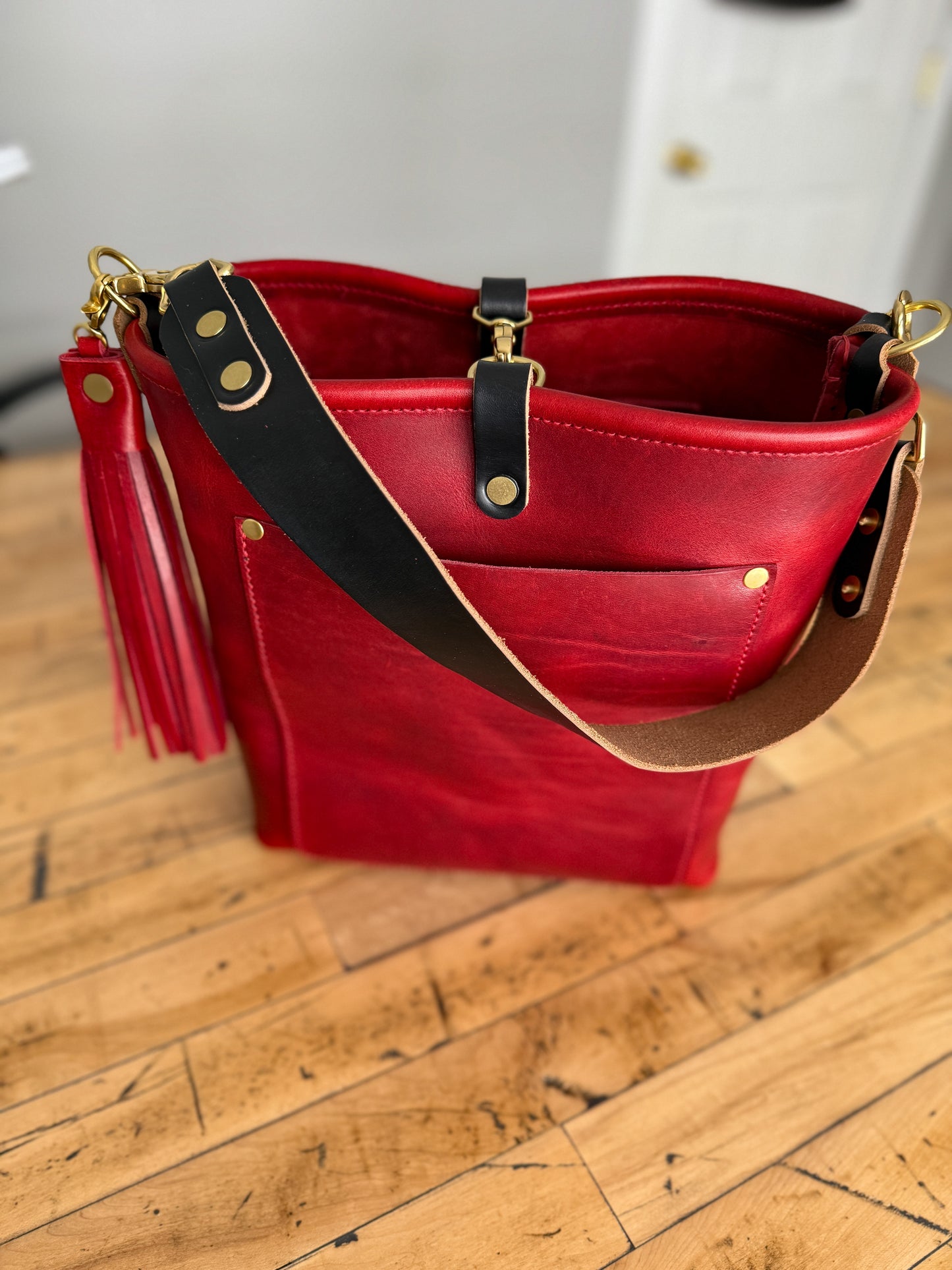 Bennett Bucket in Red Persian Horween Cypress Leather