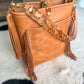 Western Bennett Bucket in Horween Natural Derby w/fringe and Candy Strap