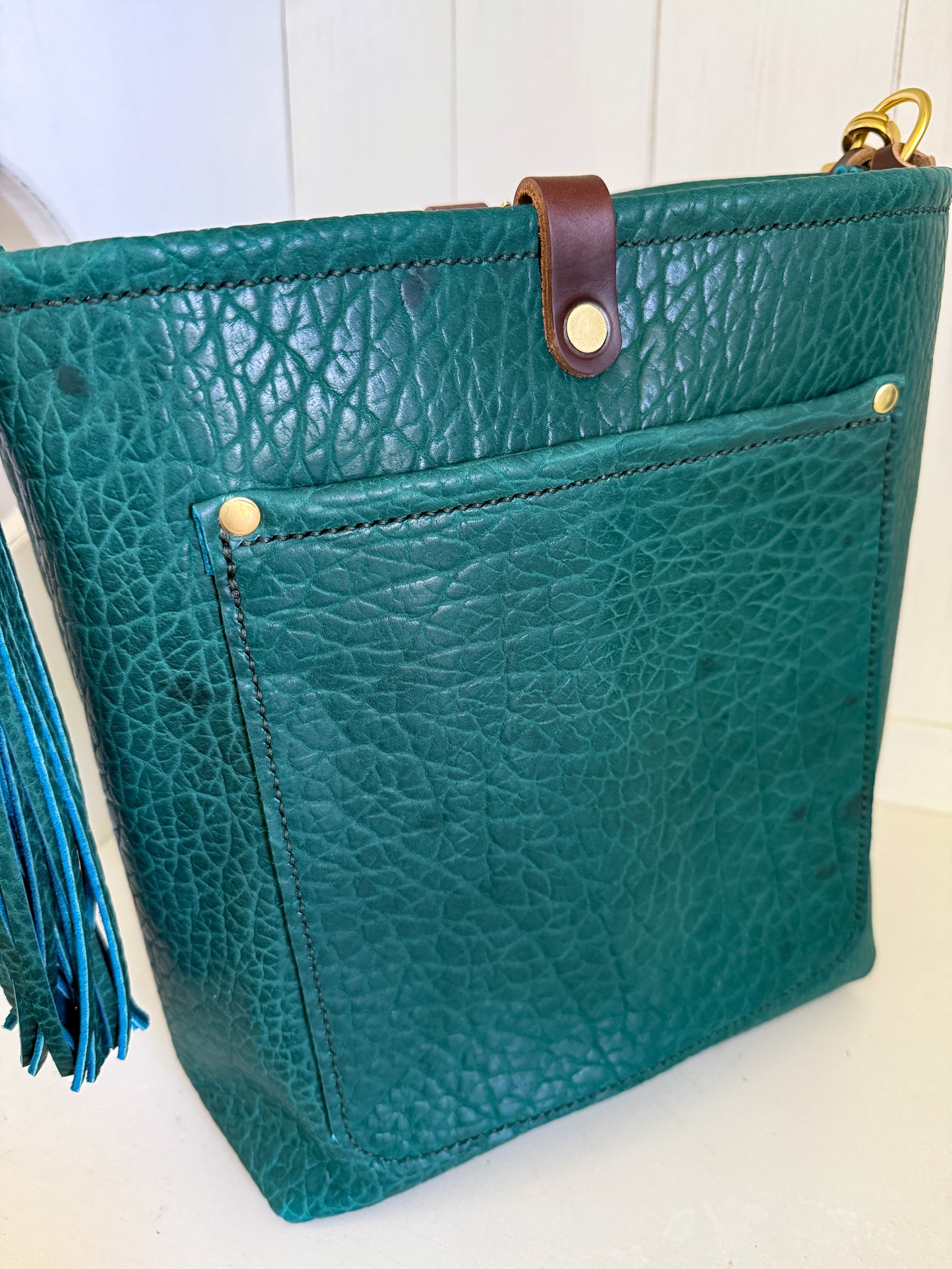 Bennett Bucket in Peacock Full Grain Bison Leather