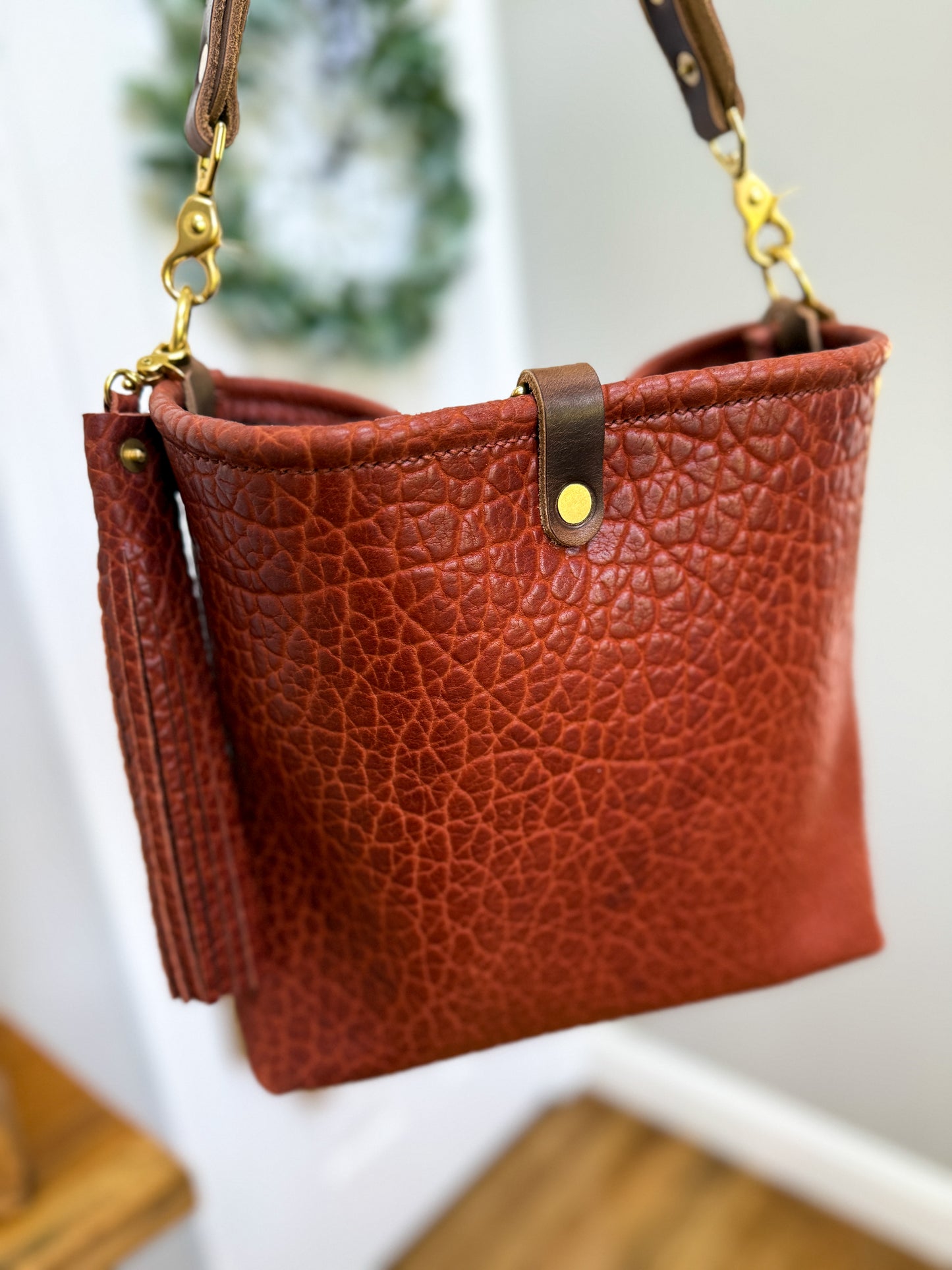 Hobo Bucket in Chestnut Full Grain Bison Leather
