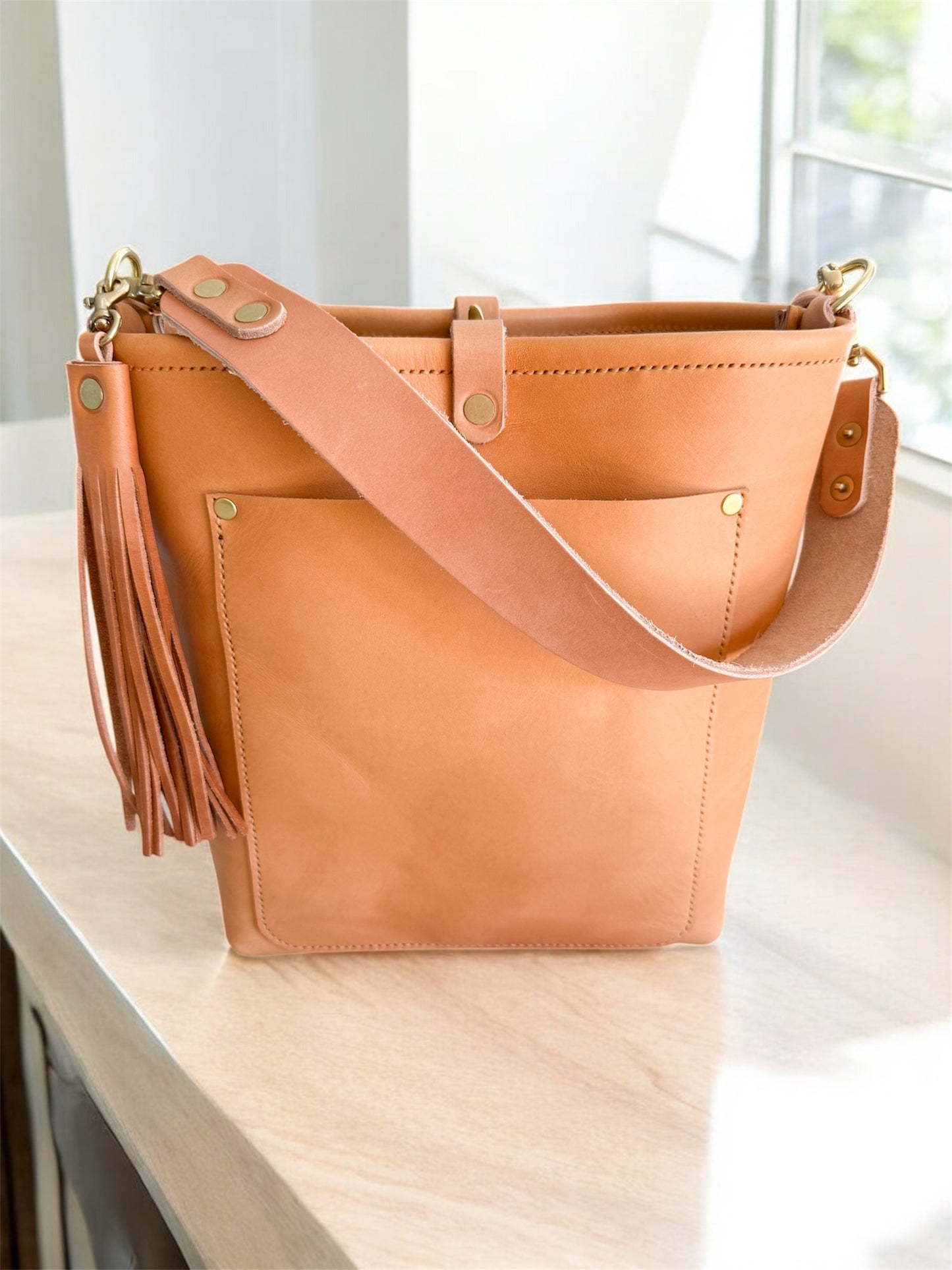 Bennett Bucket in Natural Vachetta (non-milled)