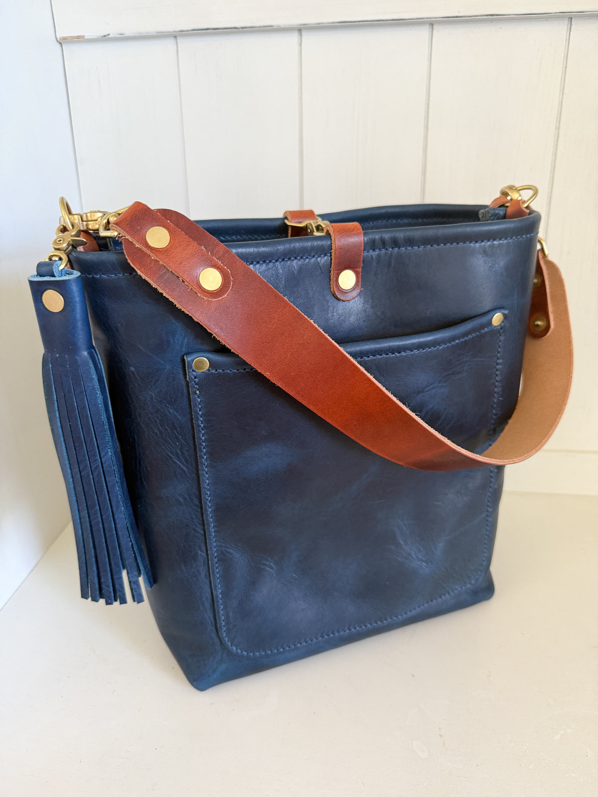 Bennett Bucket in Horween Cobalt Full Grain Leather