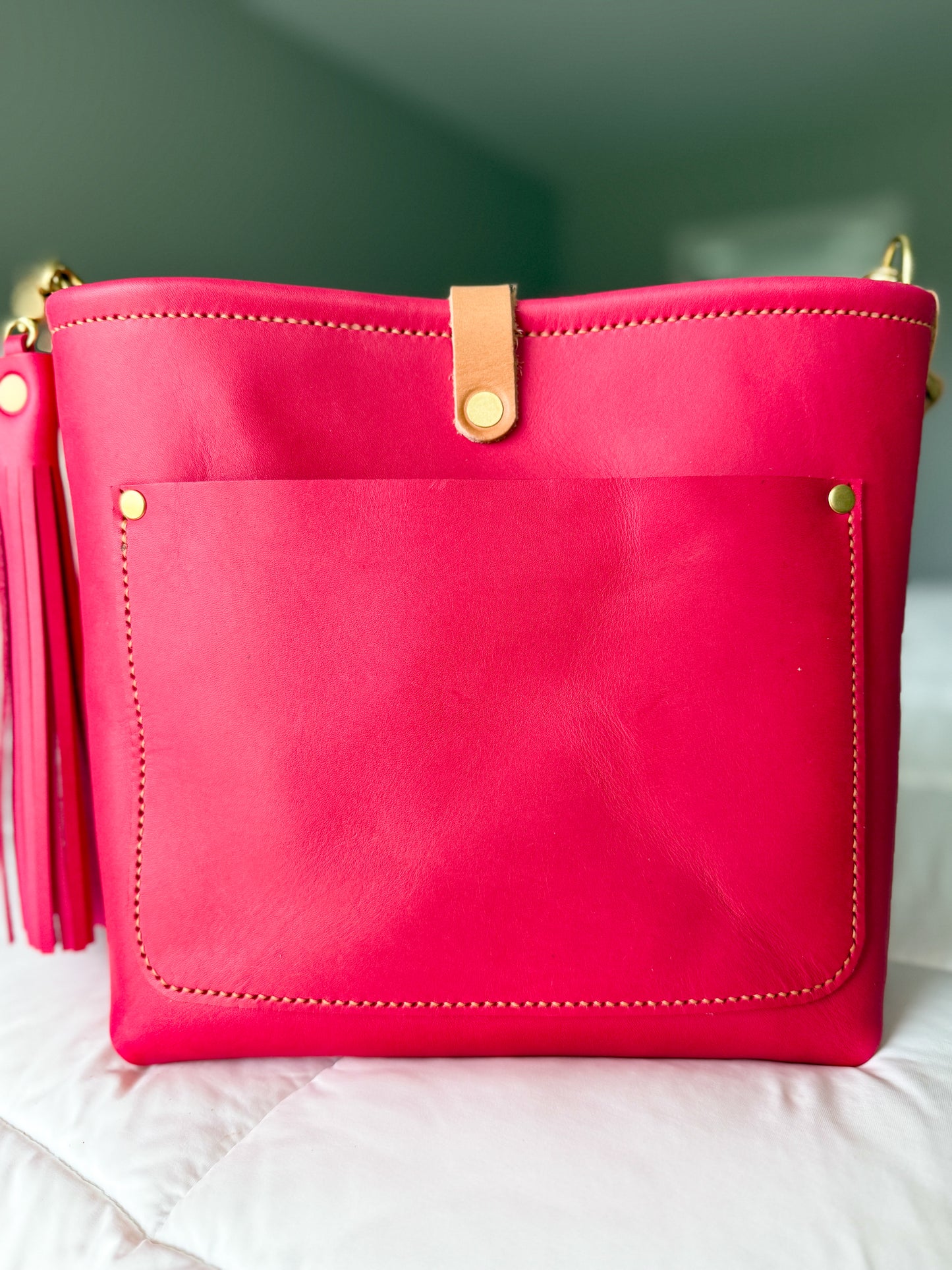 Bennett “shorty” Bucket in Fuscia Vachetta (non-milled)