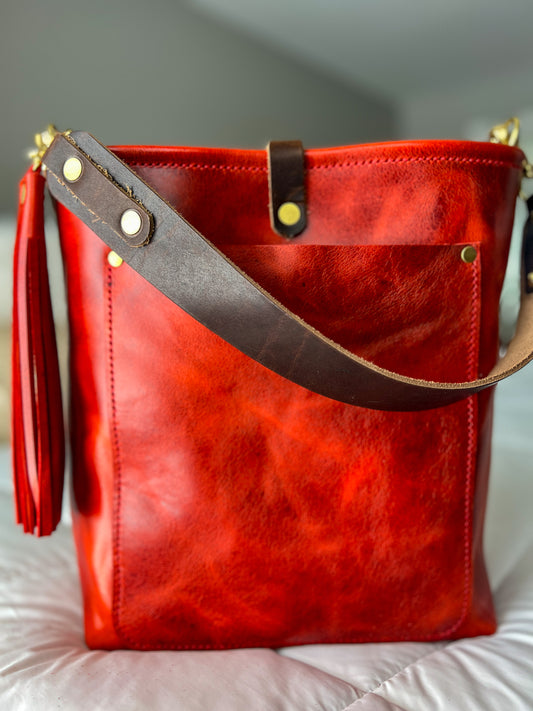 Bennett Bucket in Chili Pepper Full Grain Leather