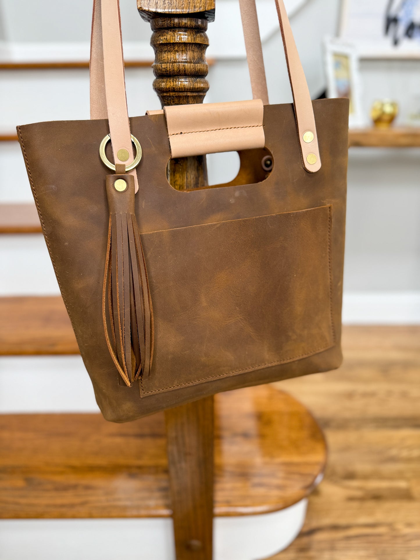 Utility Tote in Tobacco and Vachetta Leather