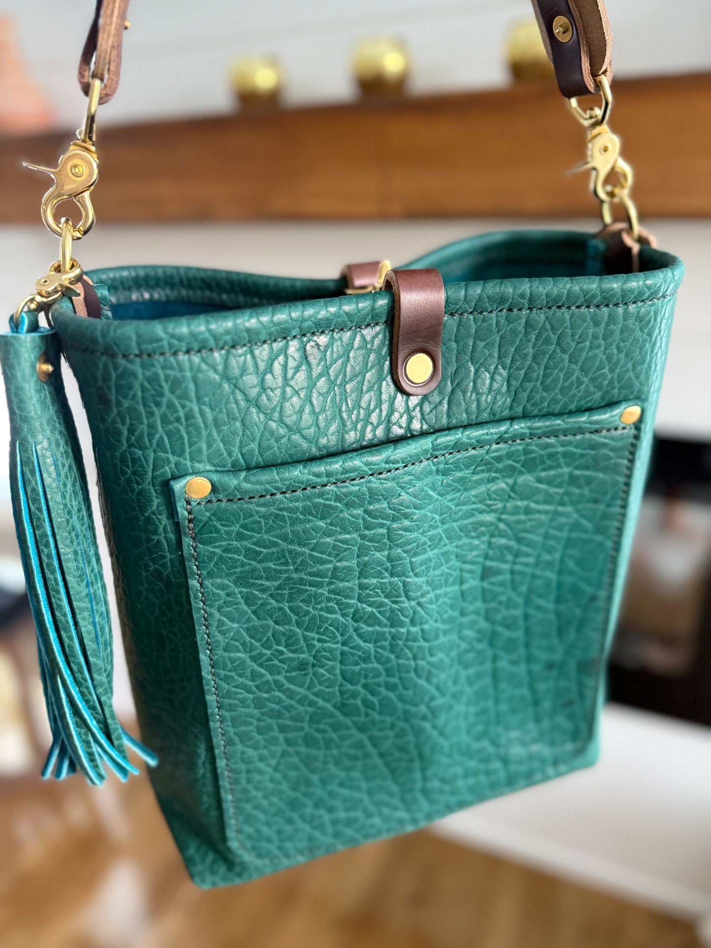 Bennett Bucket in Peacock Full Grain Bison Leather