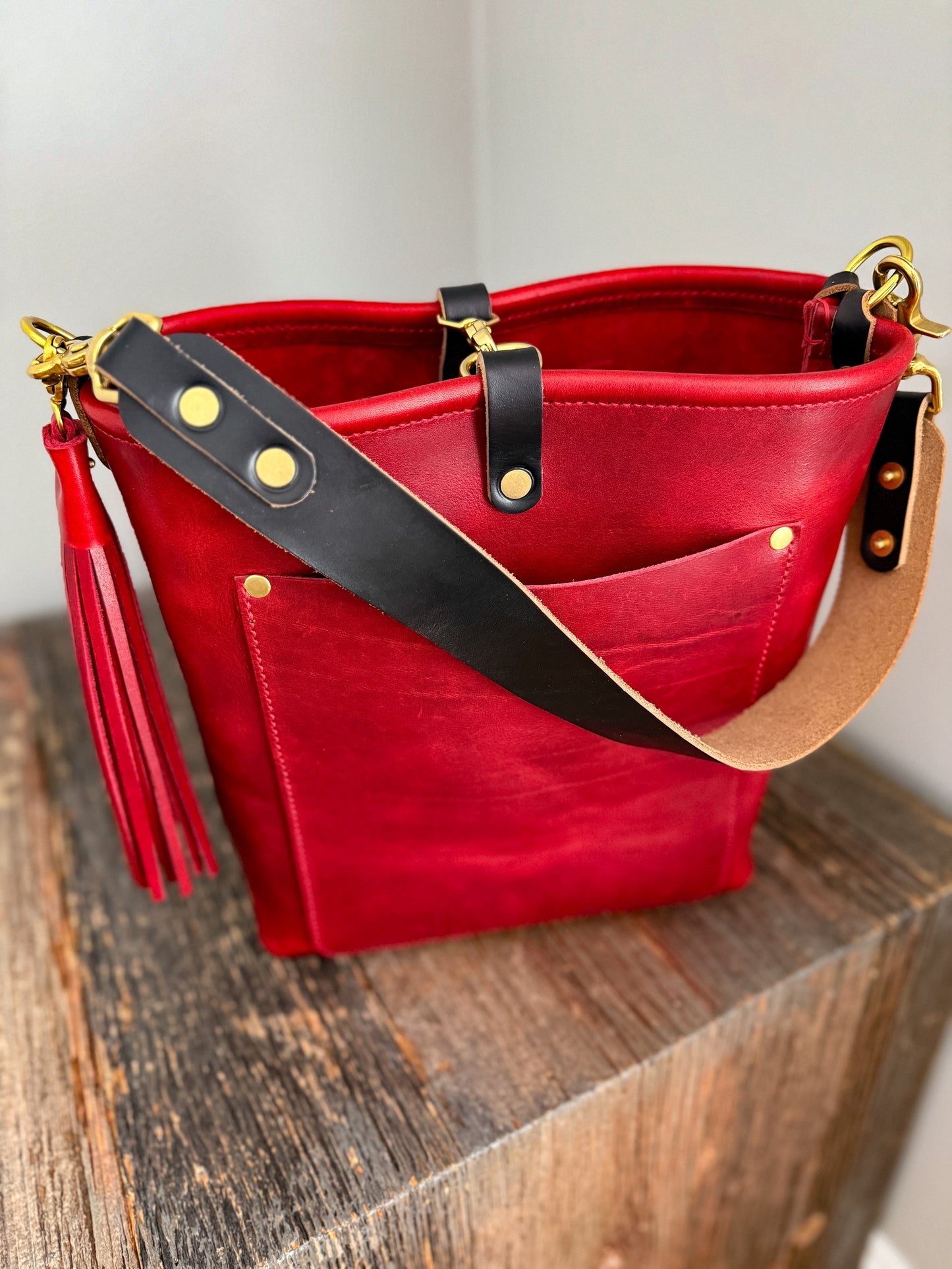 Bennett Bucket in Red Persian Horween Cypress Leather