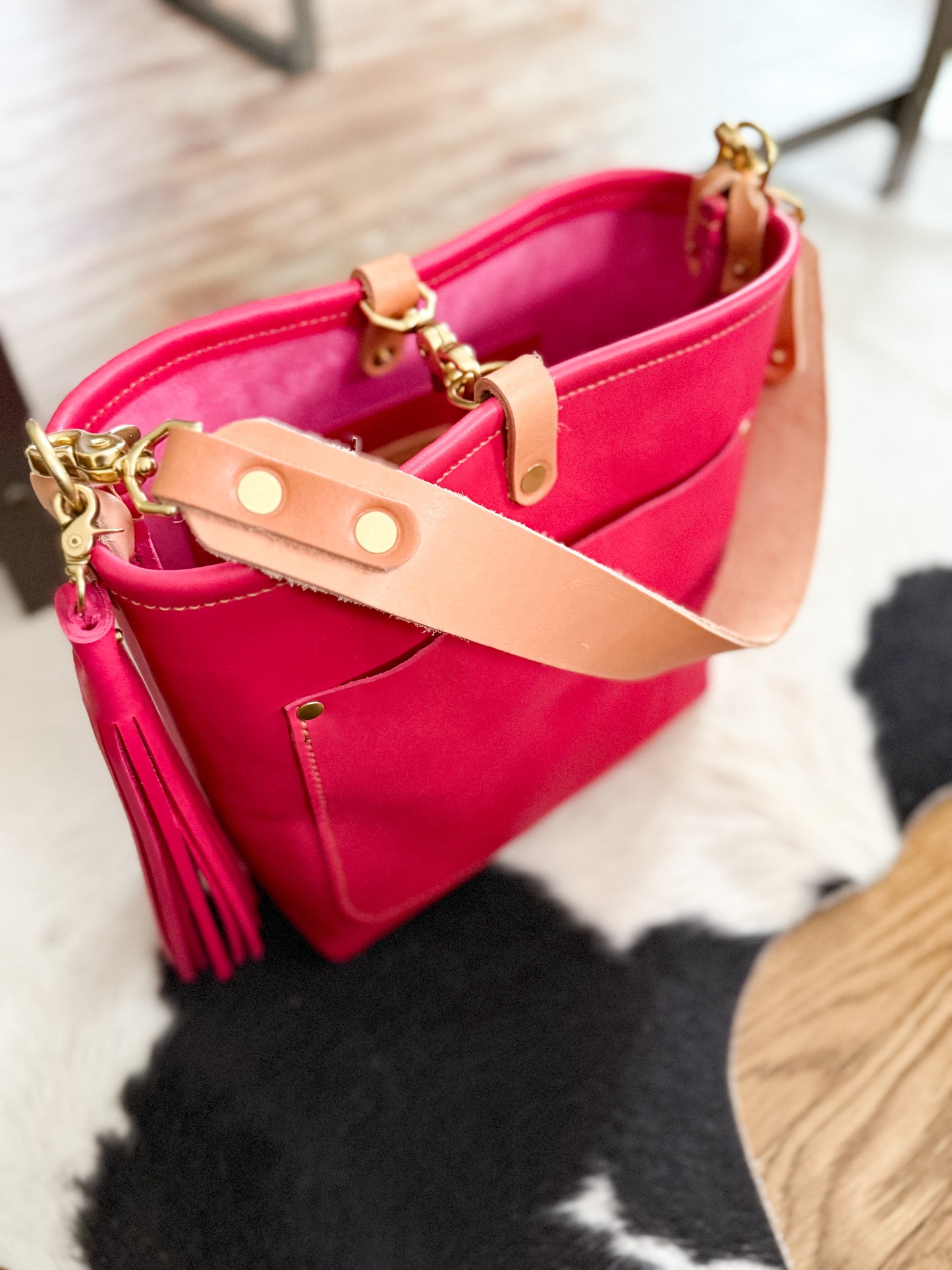 Bennett “shorty” Bucket in Fuscia Vachetta (non-milled)