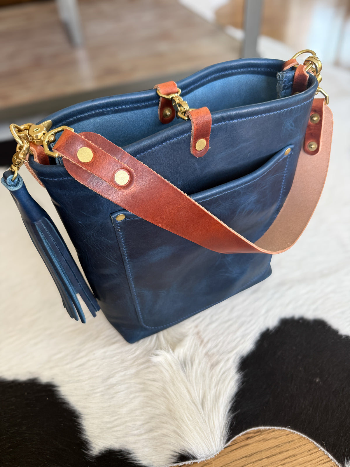 Bennett Bucket in Horween Cobalt Full Grain Leather