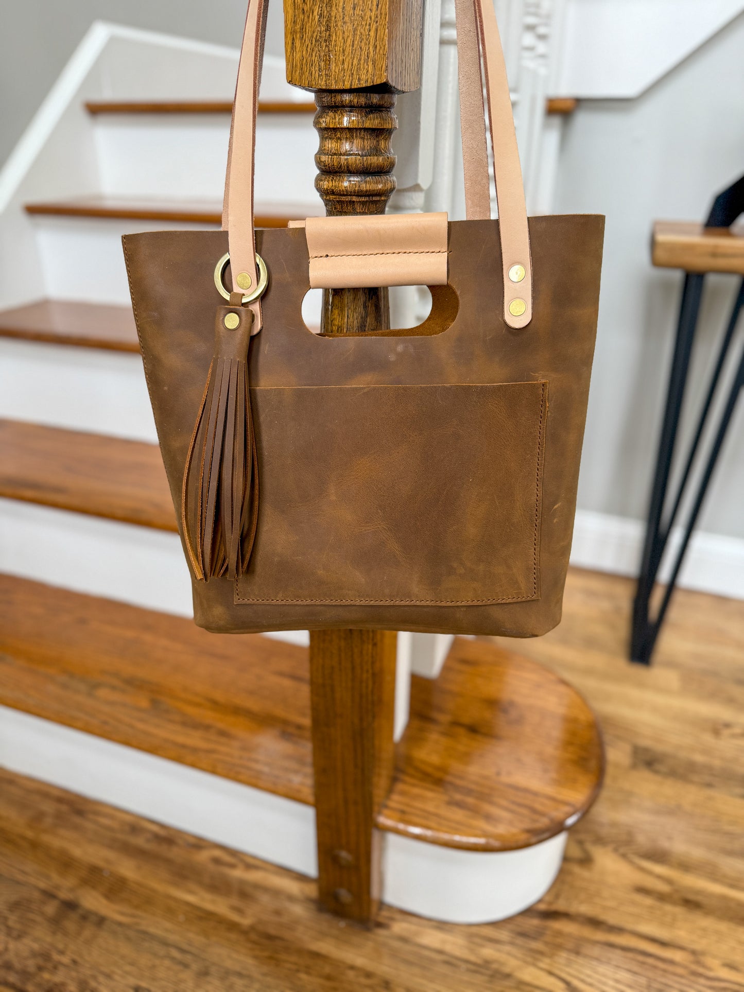 Utility Tote in Tobacco and Vachetta Leather