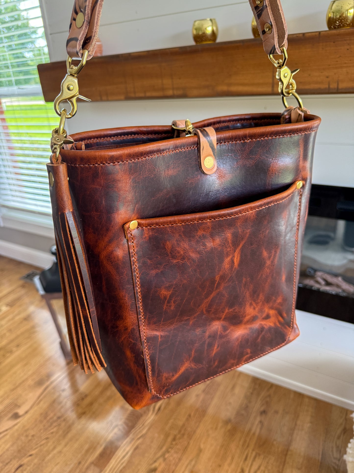 Bennett Bucket in Coffee Full Grain Bison Leather w/Dyed Strap