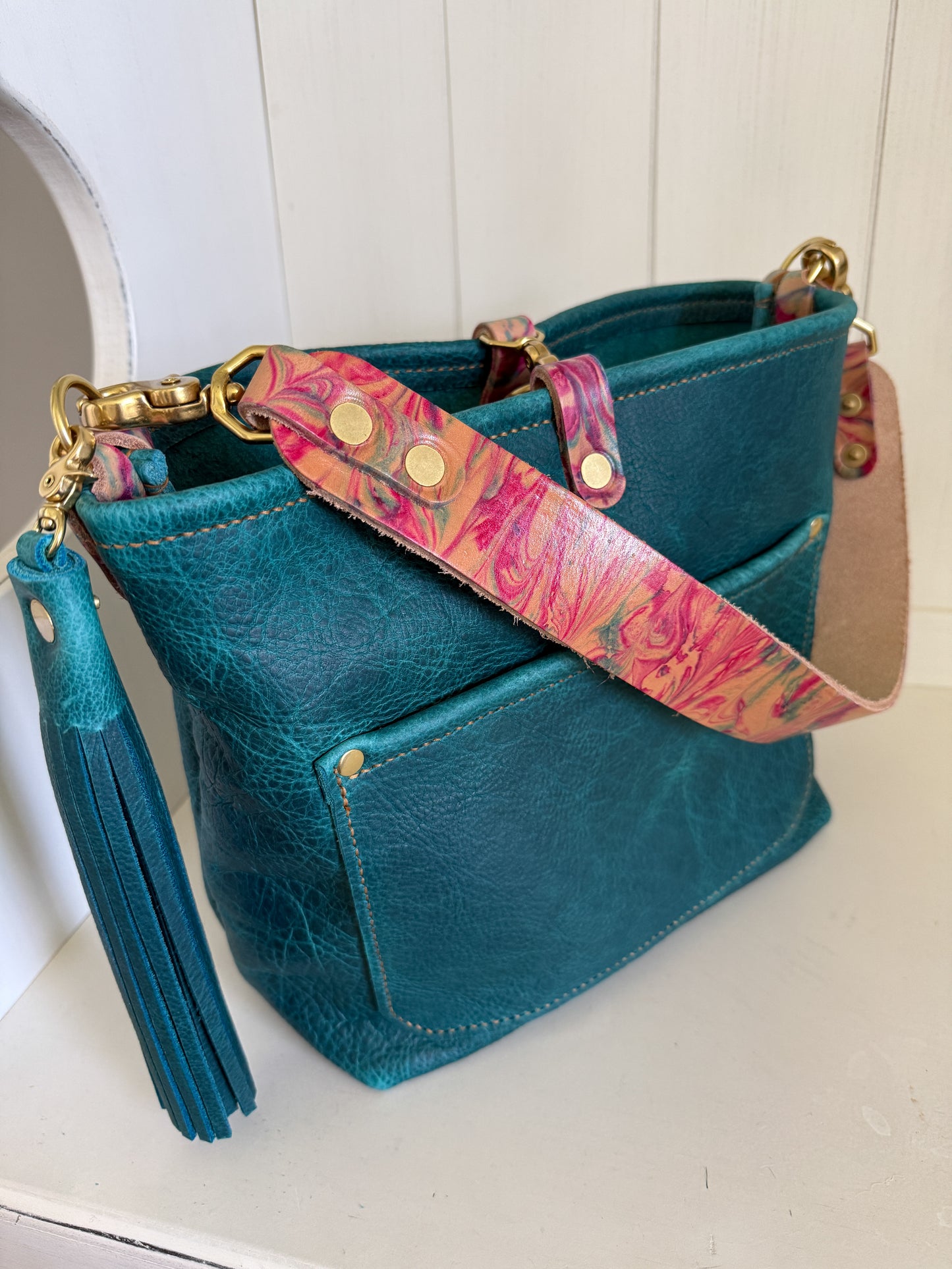 Bennett “shorty” Bucket in Blue Moon Bison w/Candy Strap
