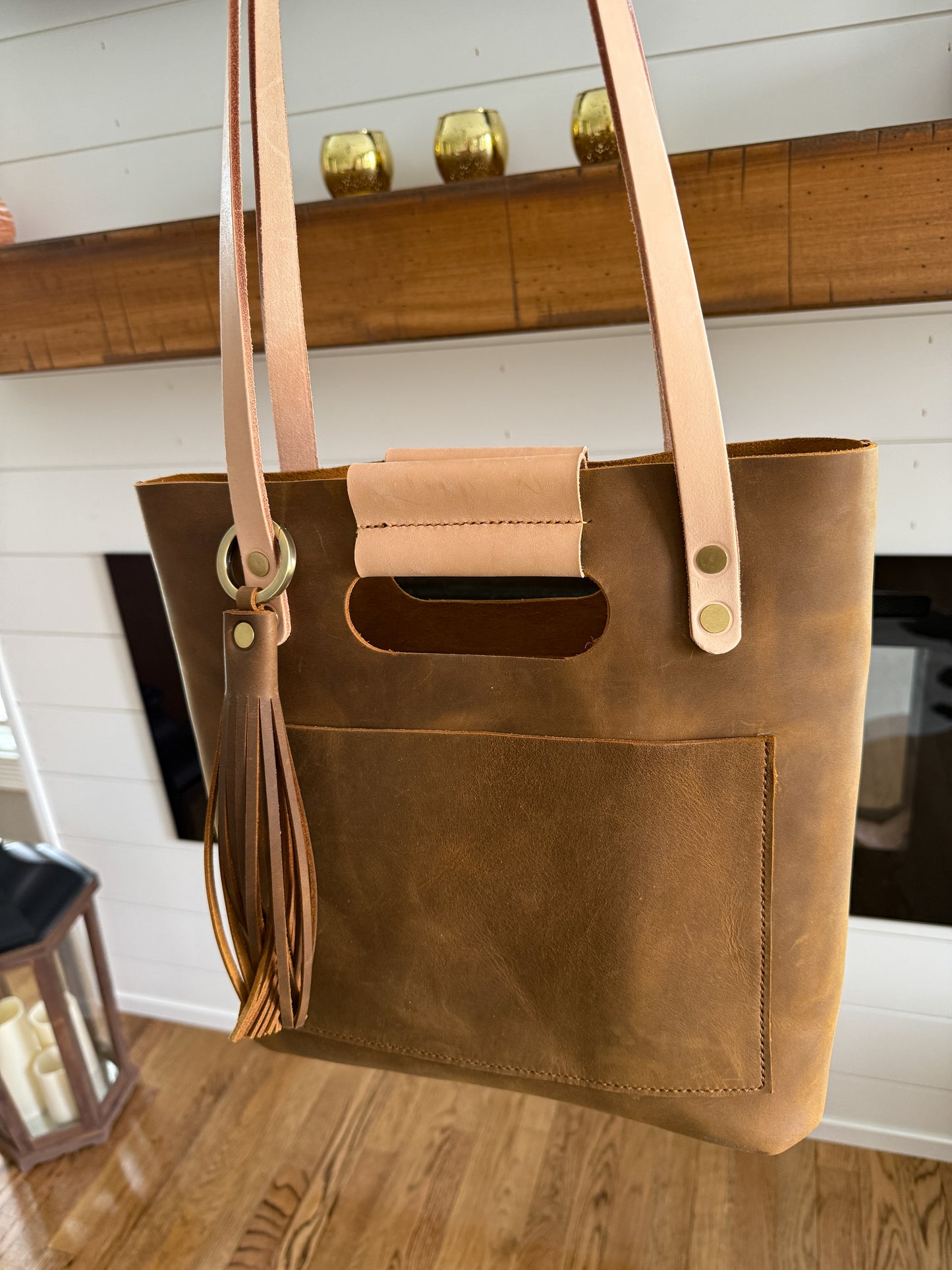 Utility Tote in Tobacco and Vachetta Leather