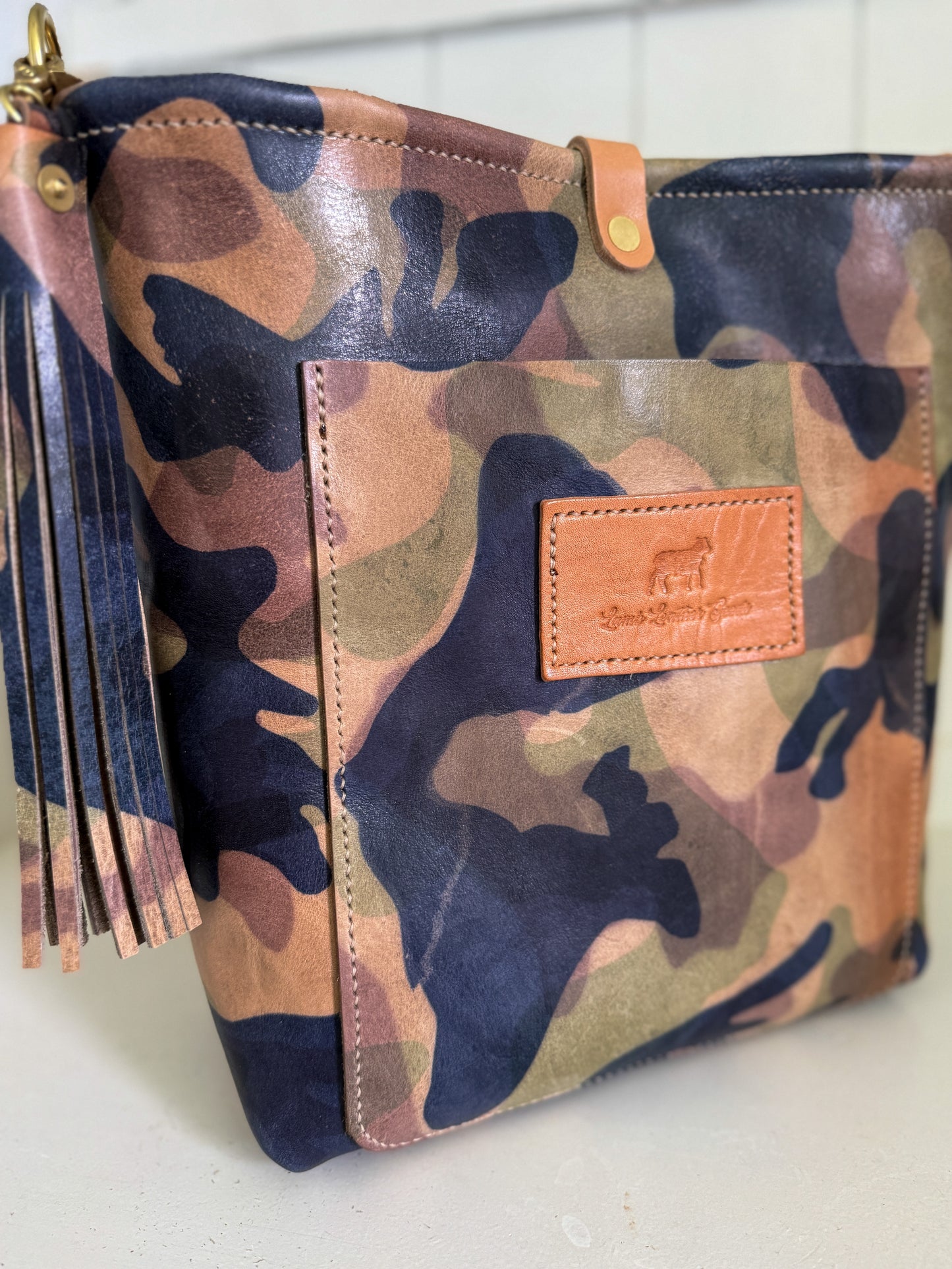 Bennett Bucket in Full Grain Camo Vegetable Tanned Leather