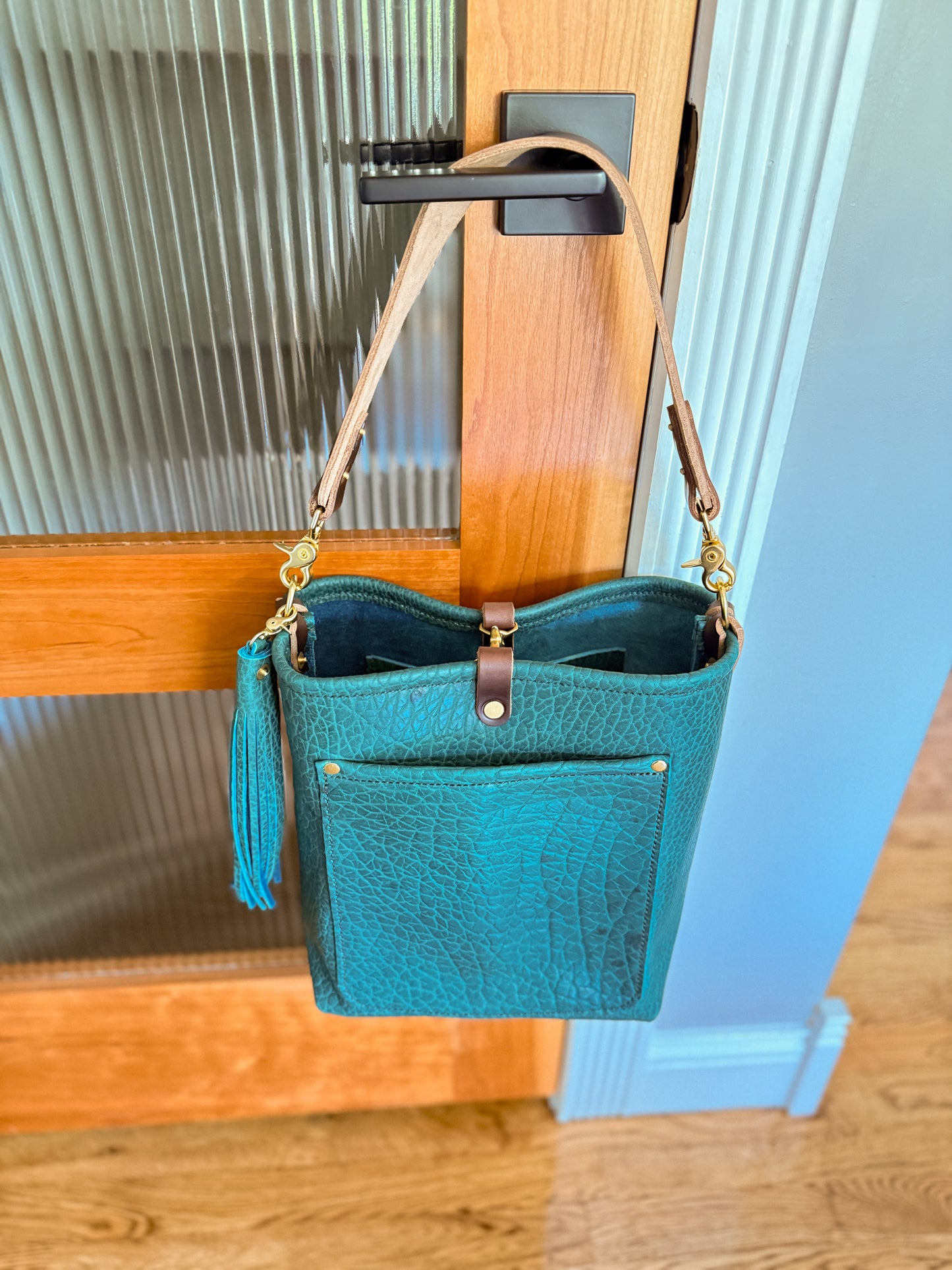 Bennett Bucket in Peacock Full Grain Bison Leather