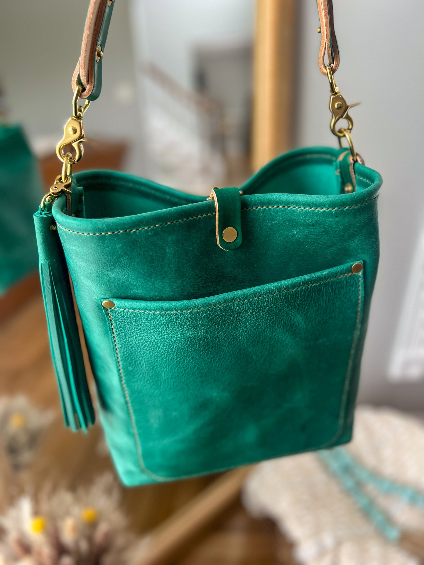 Bennett Bucket in Teal Full Grain Leather